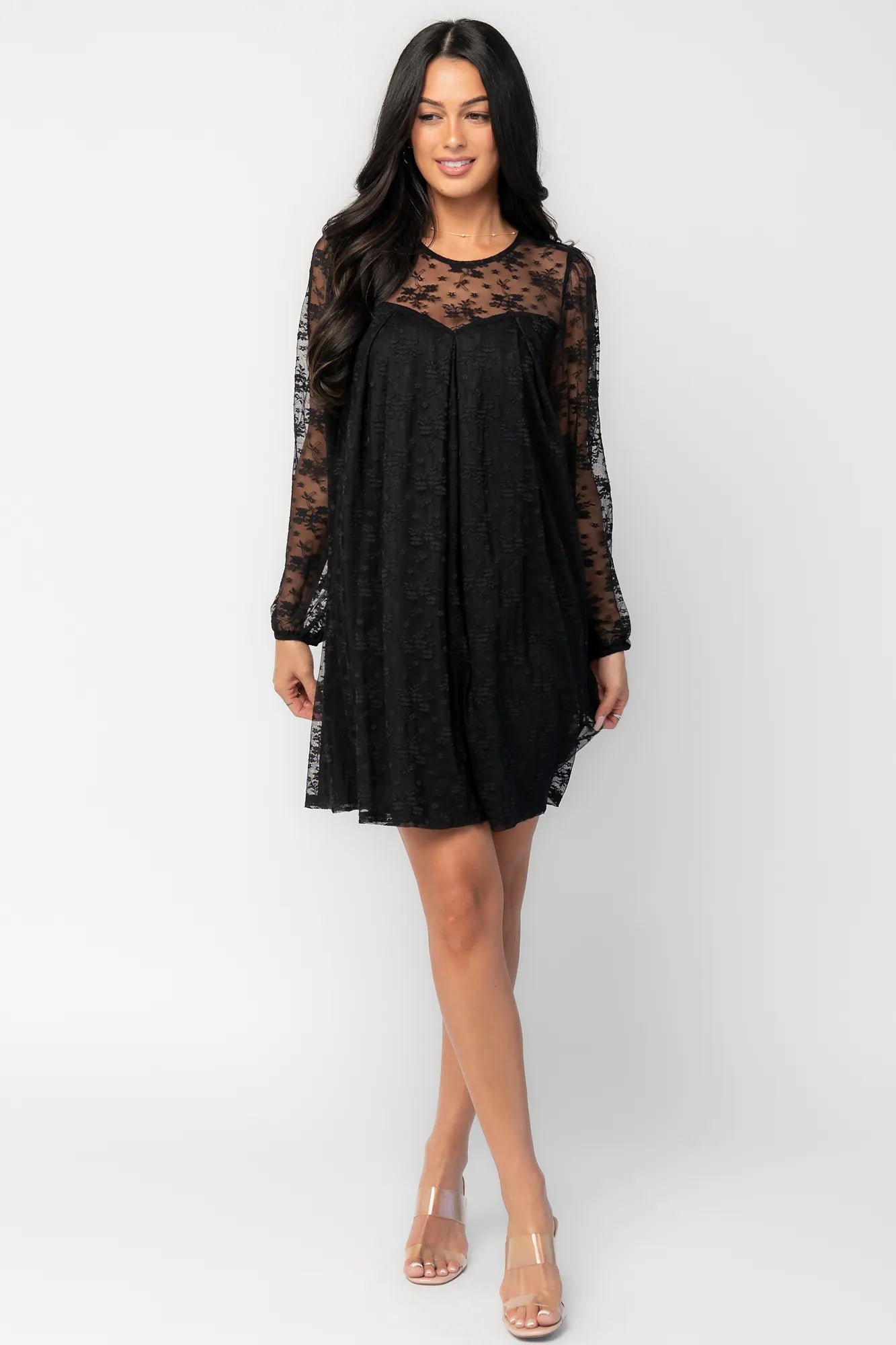 Cityscape Lace Short Dress | Black