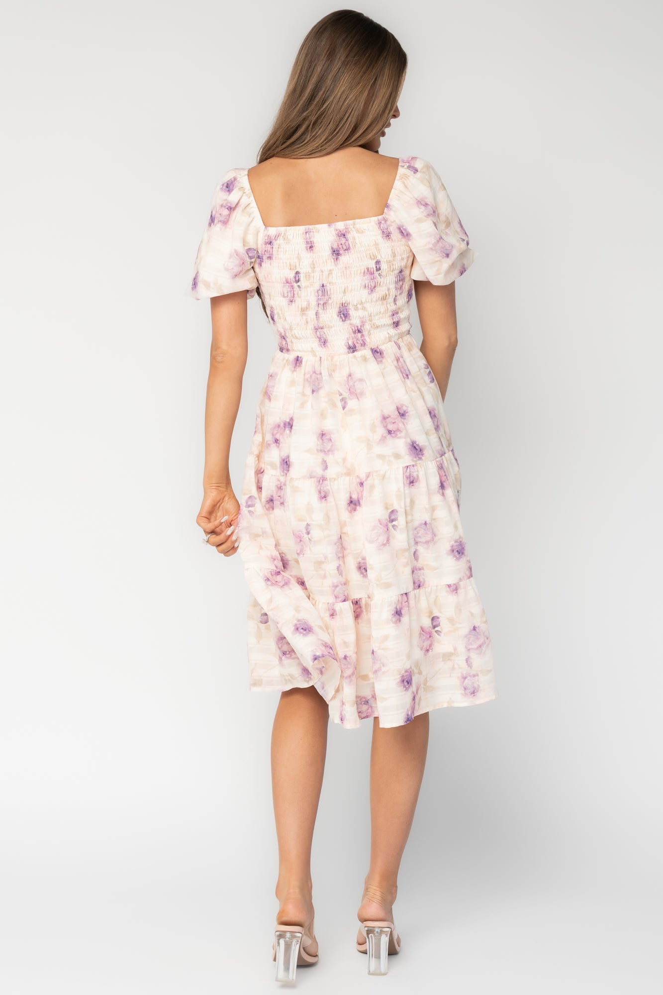Mattea Smocked Midi Dress | Lavender Floral
