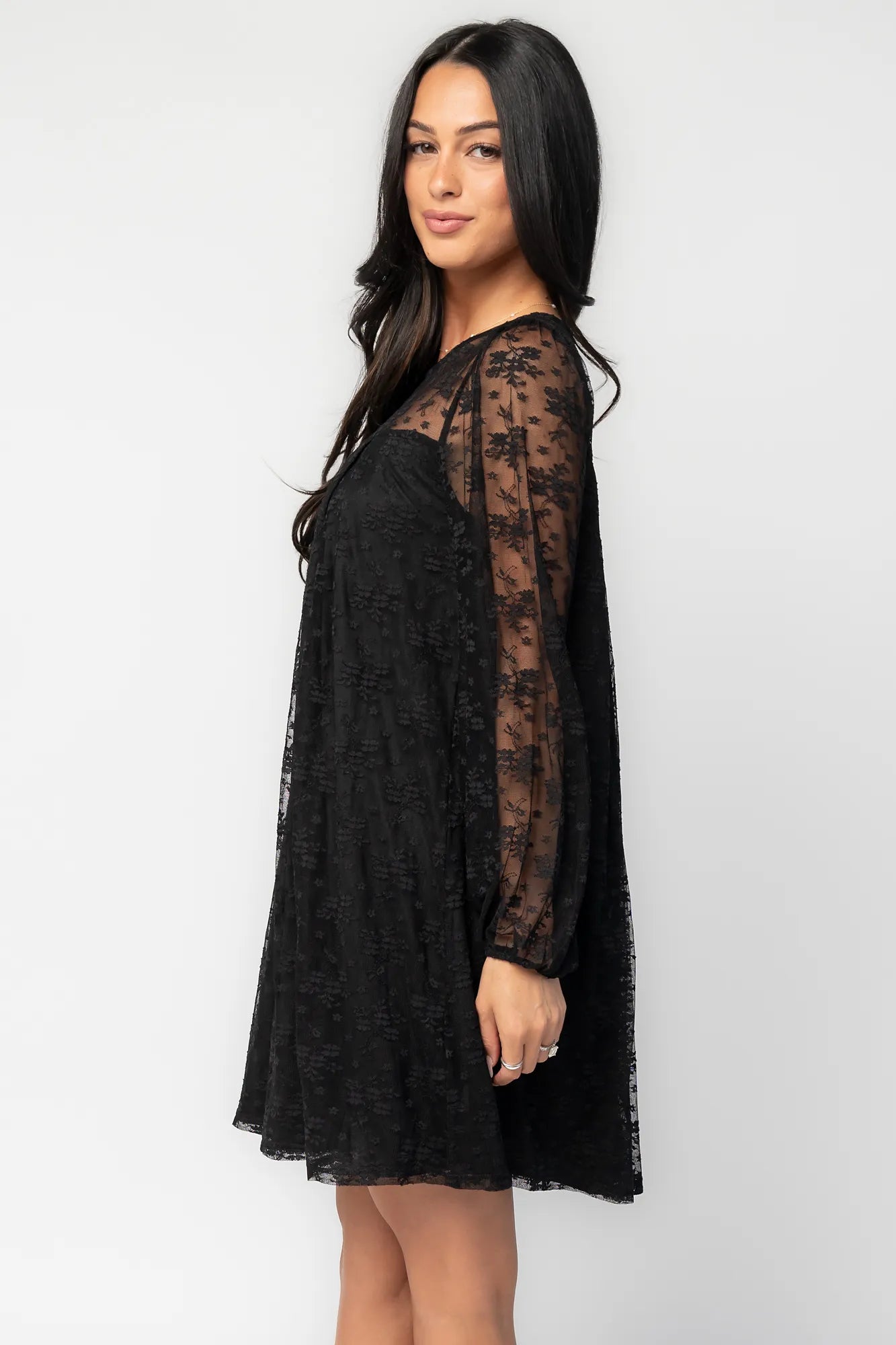 Baltic Born Womens Cityscape Lace Short Dress | Black