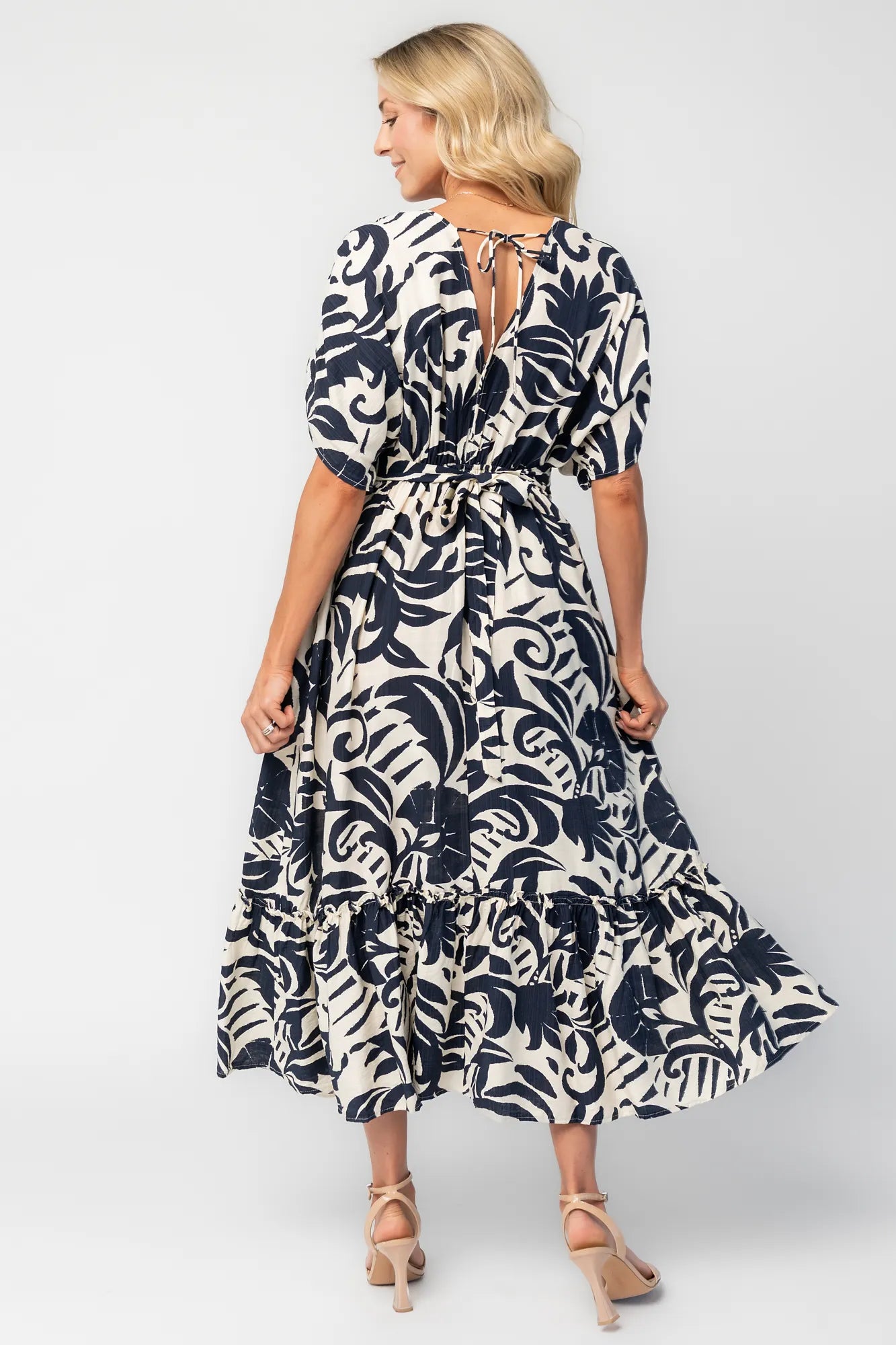 Baltic Born Womens Mata Midi Dress | Navy + Cream Floral