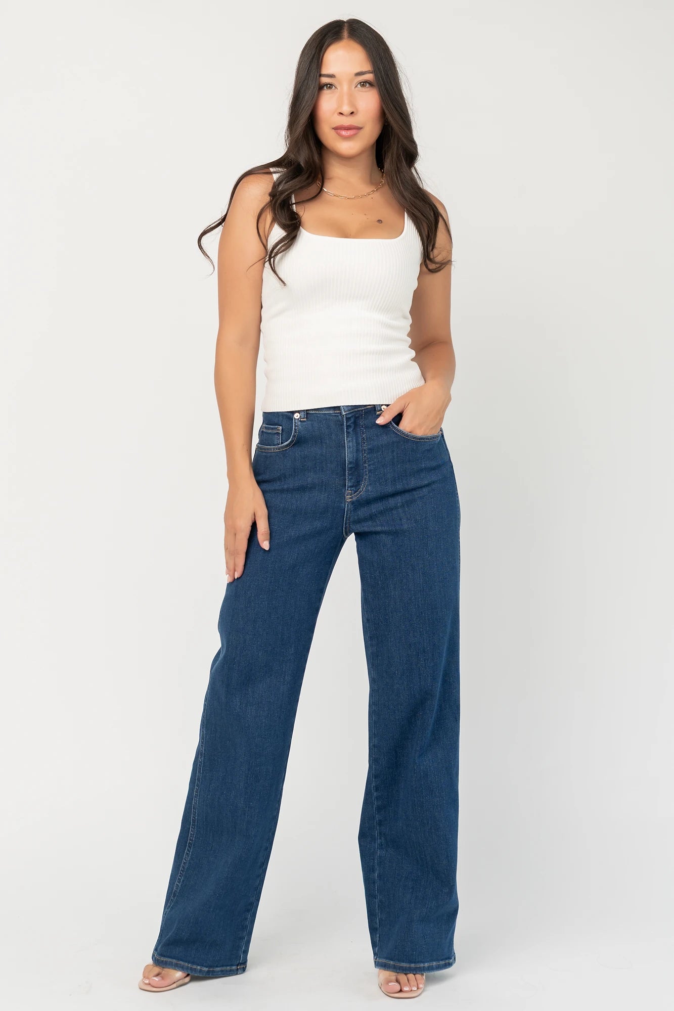 Vesper Mid Rise Wide Leg Jeans | Dark Wash
