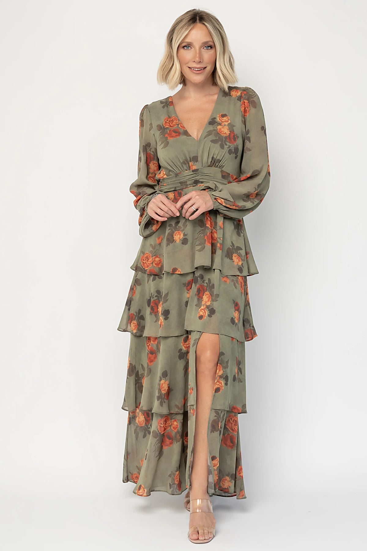 Mariella Tiered Maxi Dress | Dark Sage Floral