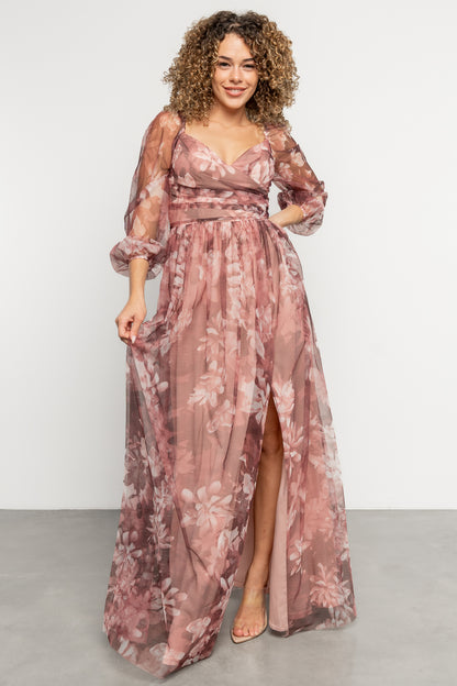 Nara Tulle Maxi Dress | Deep Mauve Floral