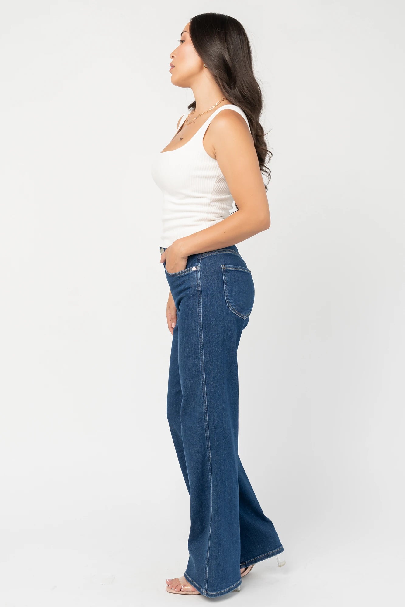 Vesper Mid Rise Wide Leg Jeans | Dark Wash