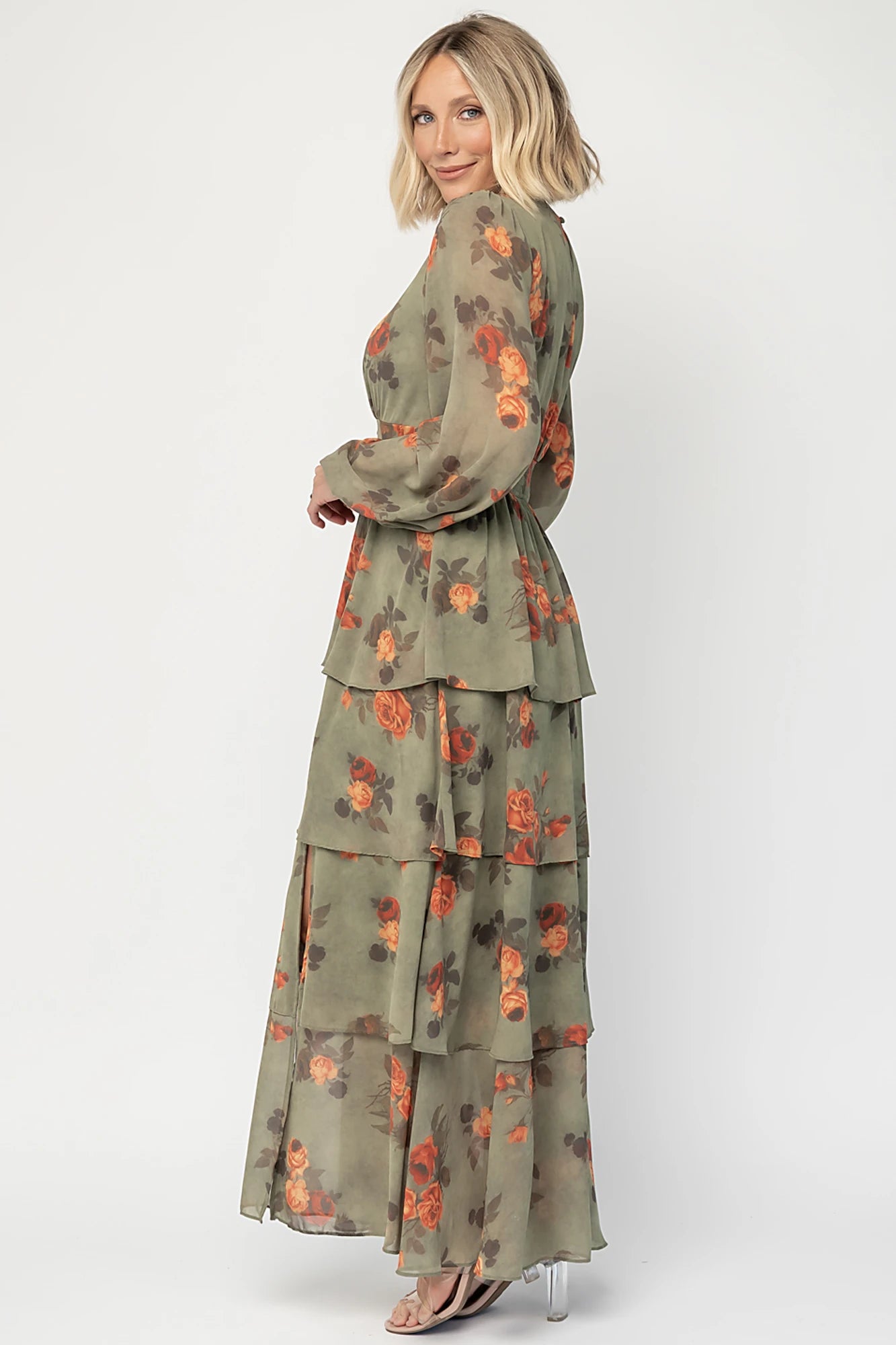 Mariella Tiered Maxi Dress | Dark Sage Floral