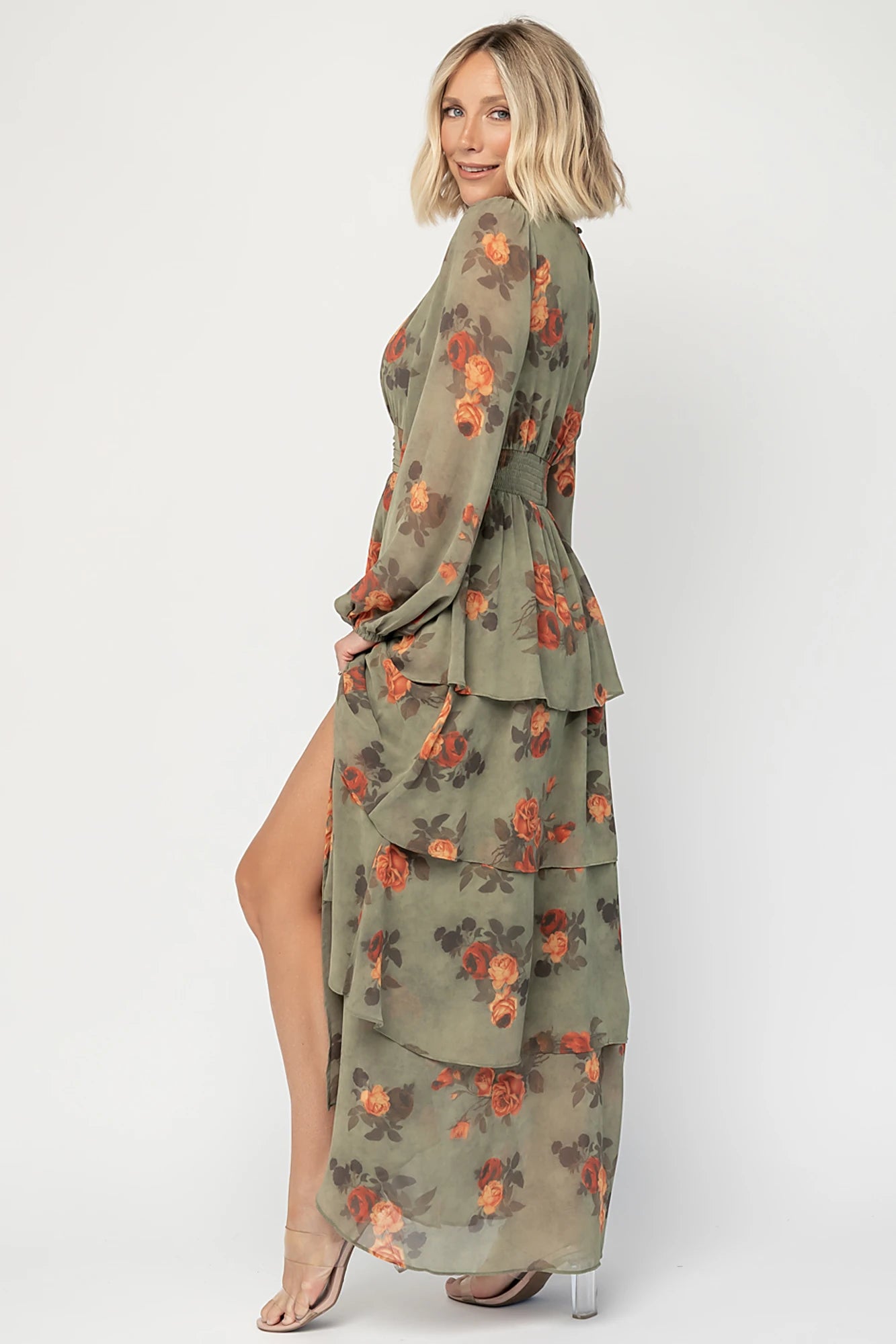 Mariella Tiered Maxi Dress | Dark Sage Floral