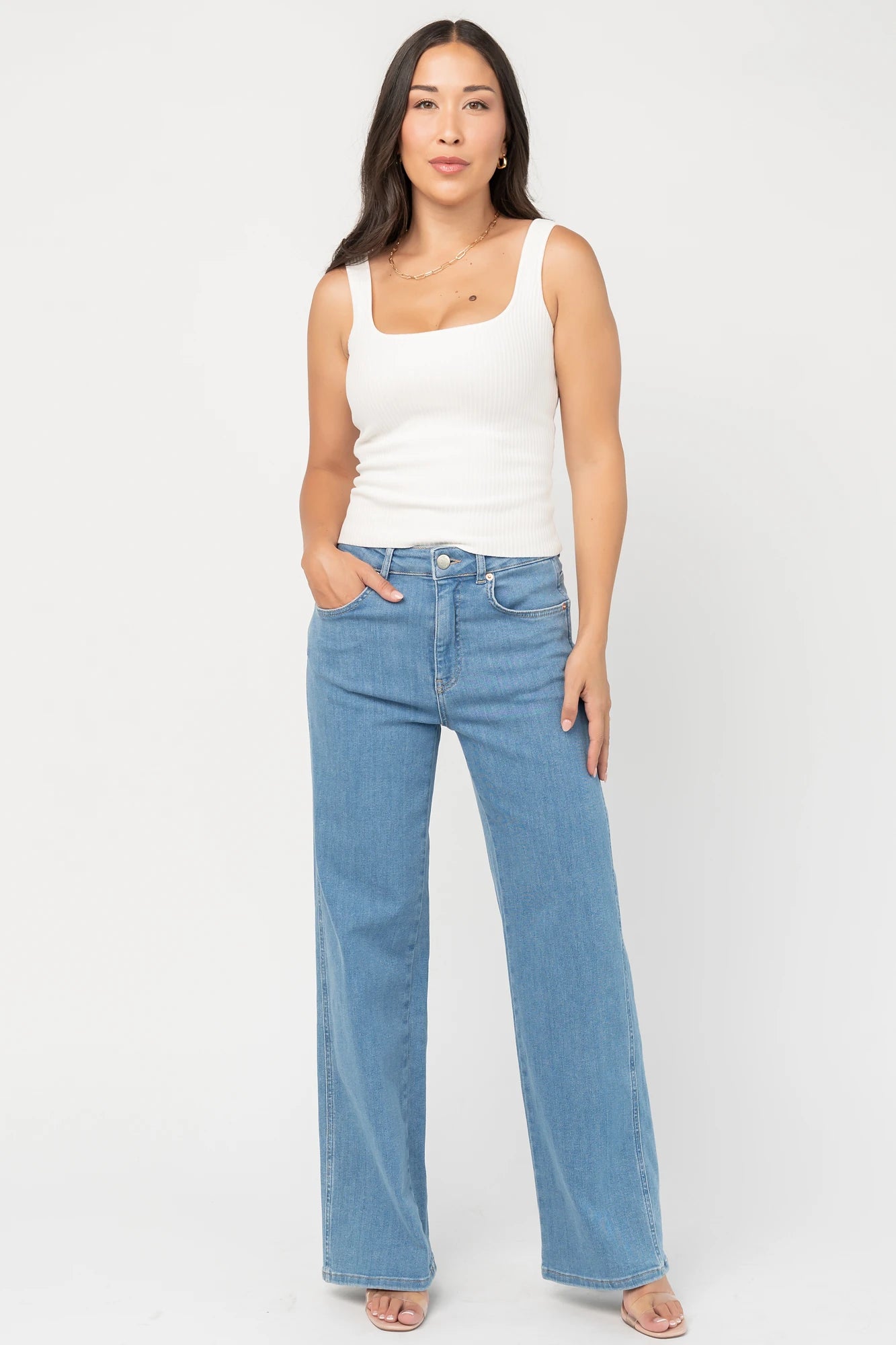 Vesper Mid Rise Wide Leg Jeans | Mid Wash