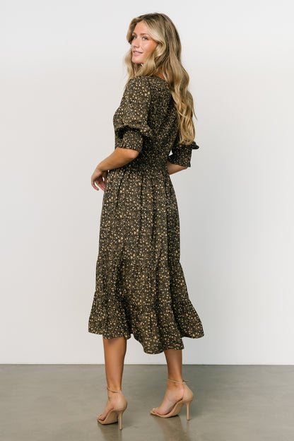 Pele Tiered Midi Dress | Black Floral