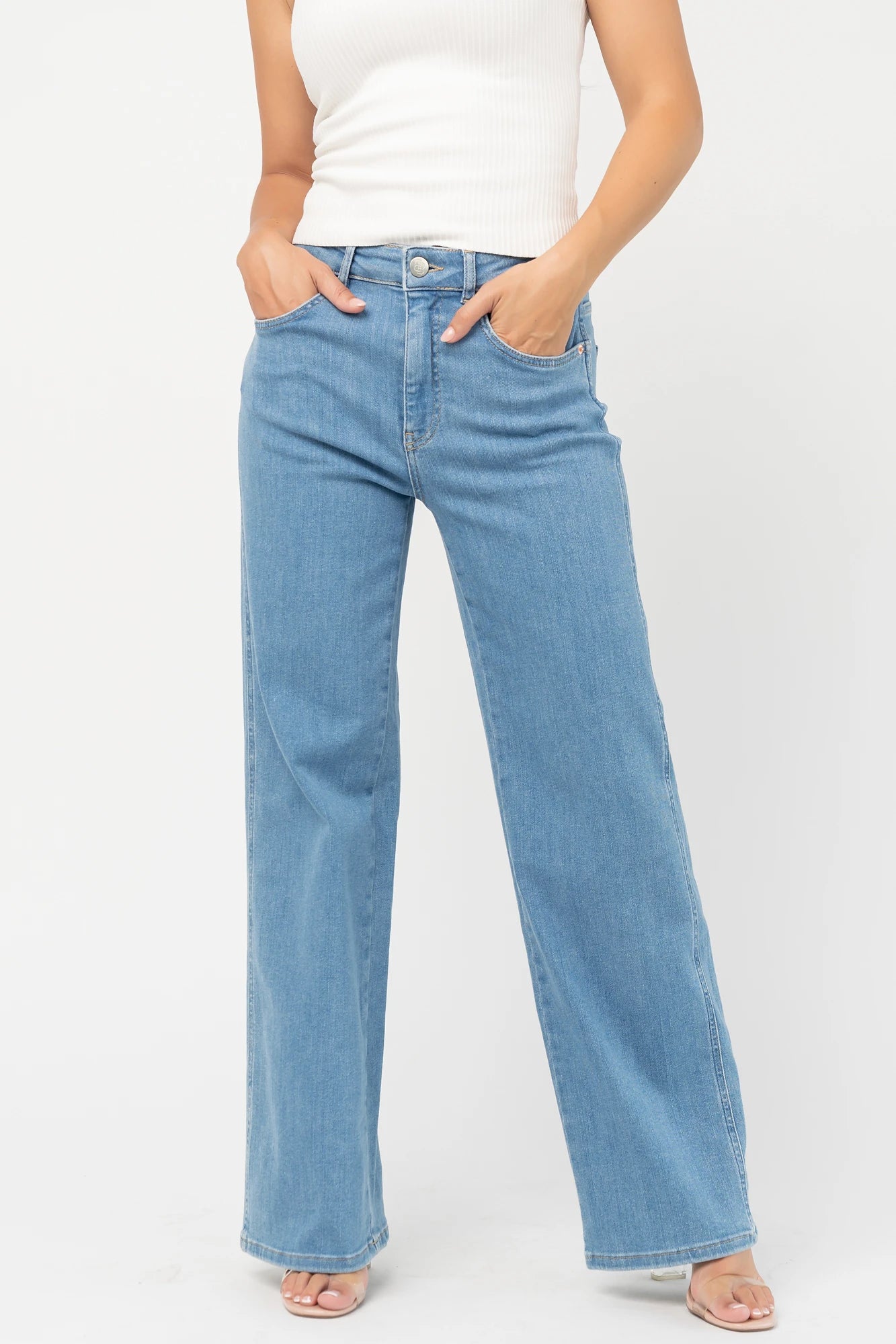 Vesper Mid Rise Wide Leg Jeans | Mid Wash