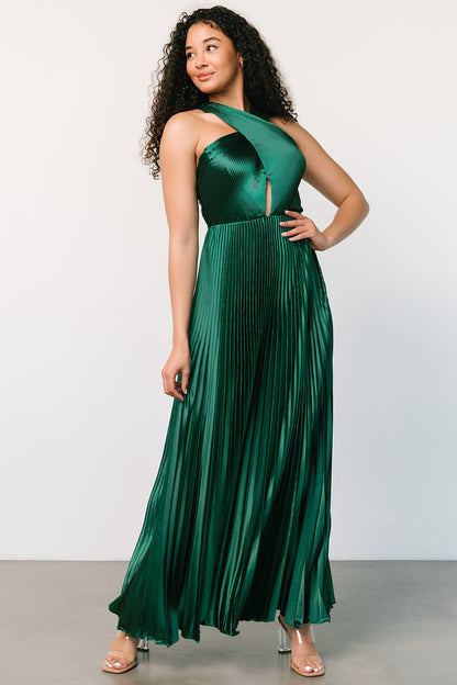 Sandra Pleated Maxi Dress | Emerald