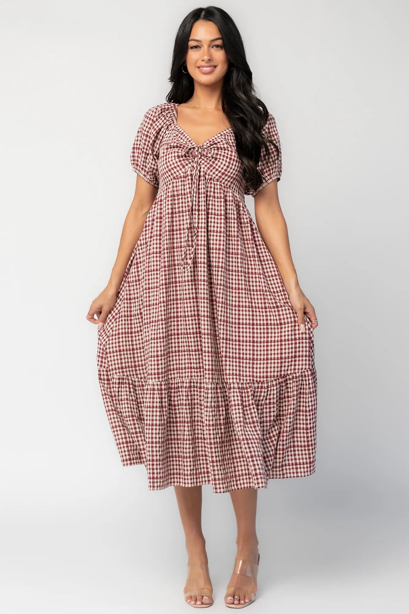Emerey Sweetheart Midi Dress | Berry Plaid