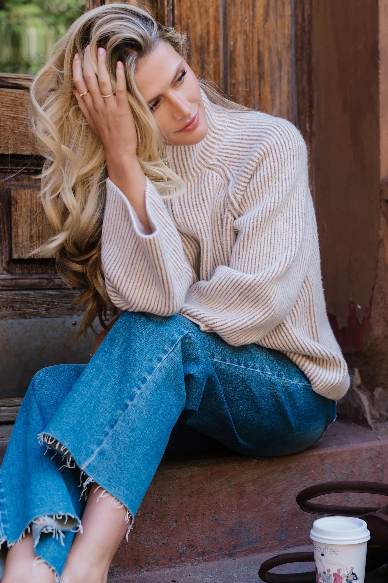 Arlington Half Zip Sweater | Beige Stripe