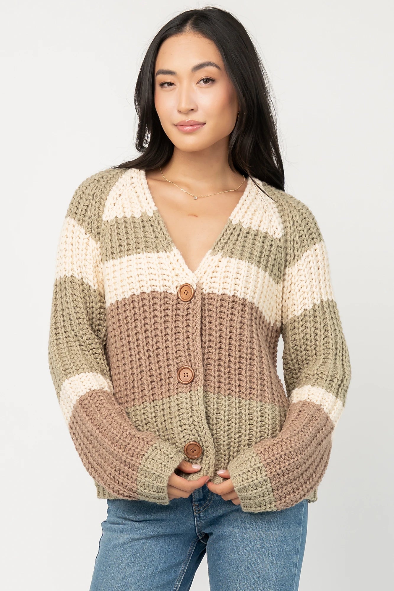 Ophelia Chunky Striped Cardigan | Sage Multi