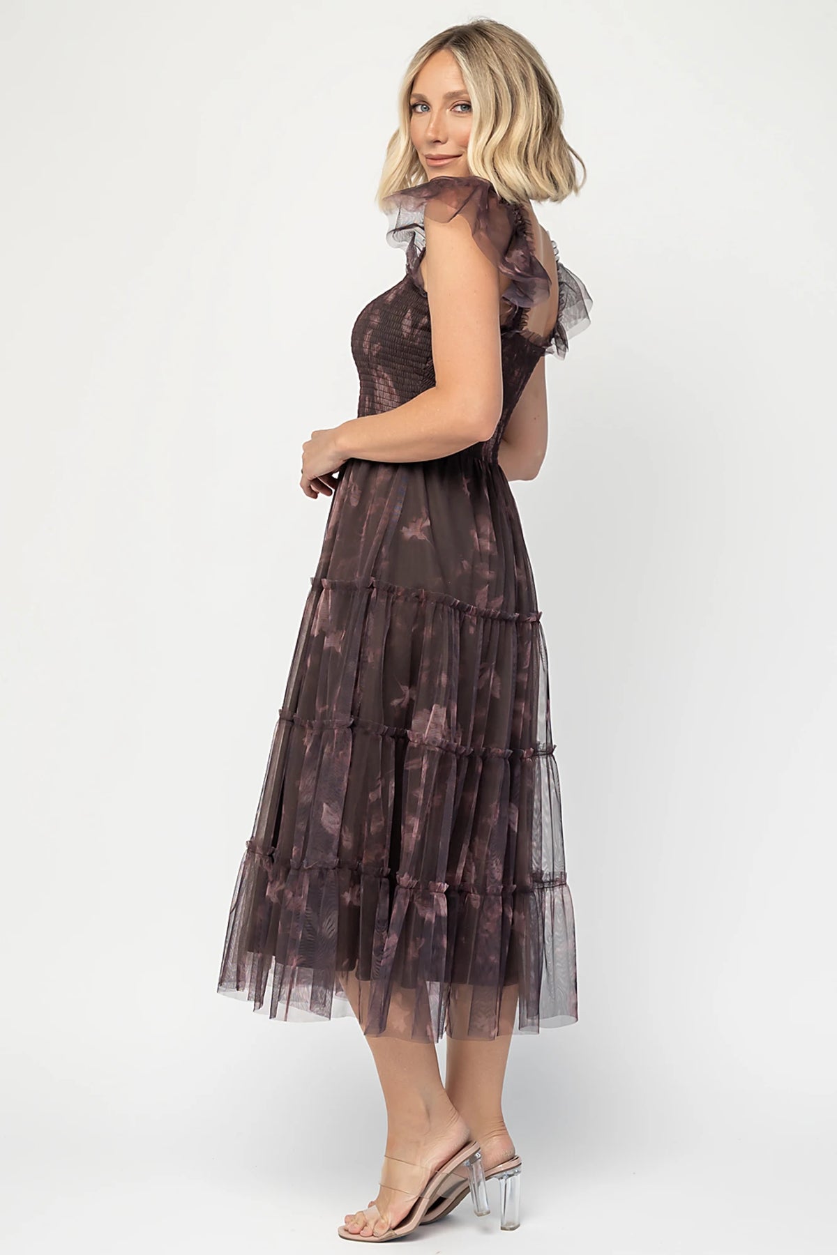 Clementine Tulle Midi Dress | Dark Clove Print