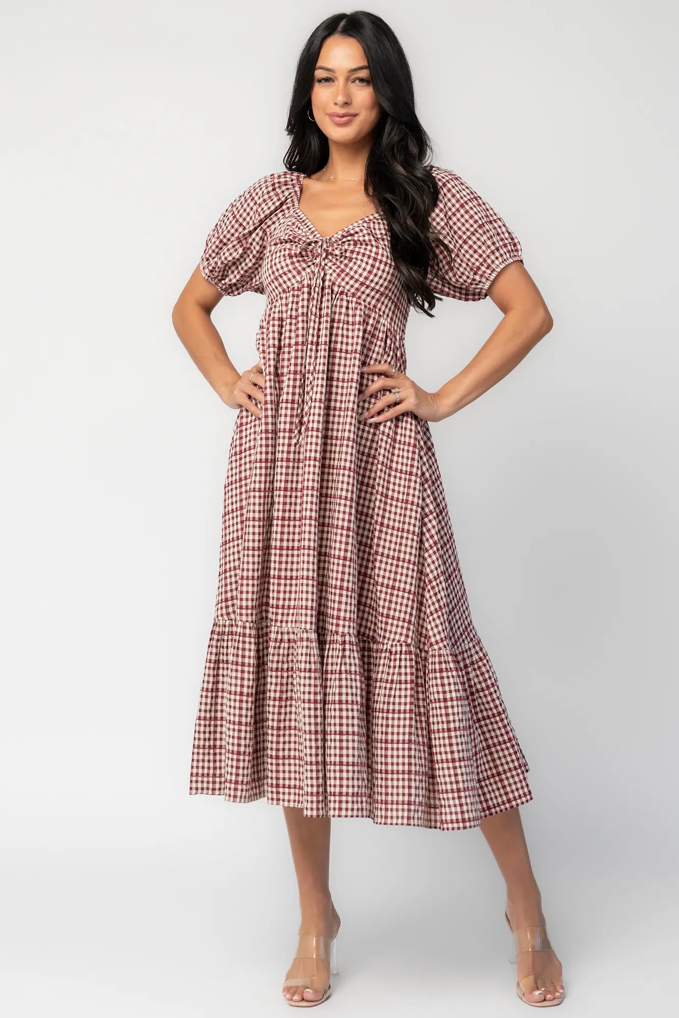 Emerey Sweetheart Midi Dress | Berry Plaid