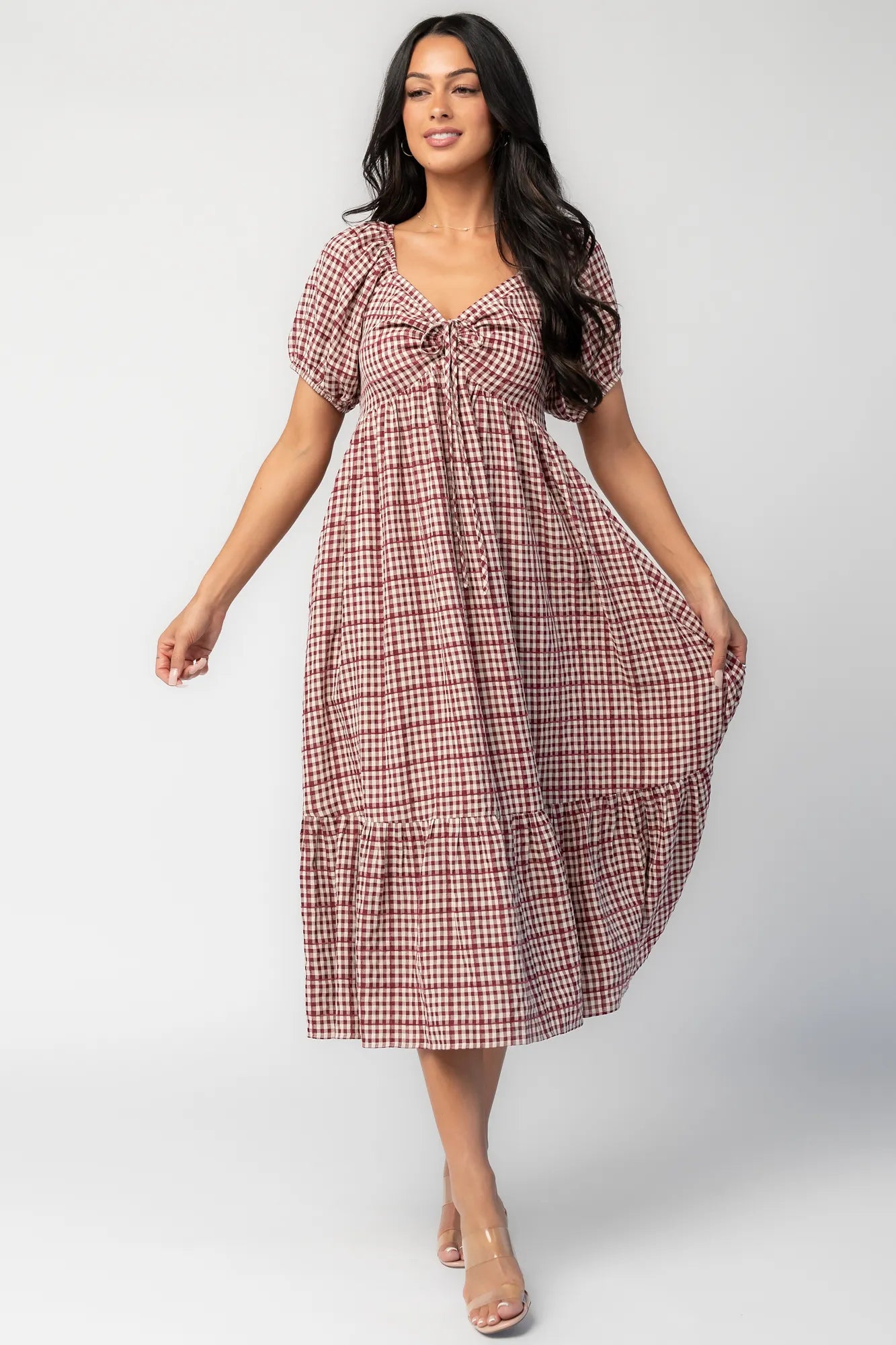 Emerey Sweetheart Midi Dress | Berry Plaid