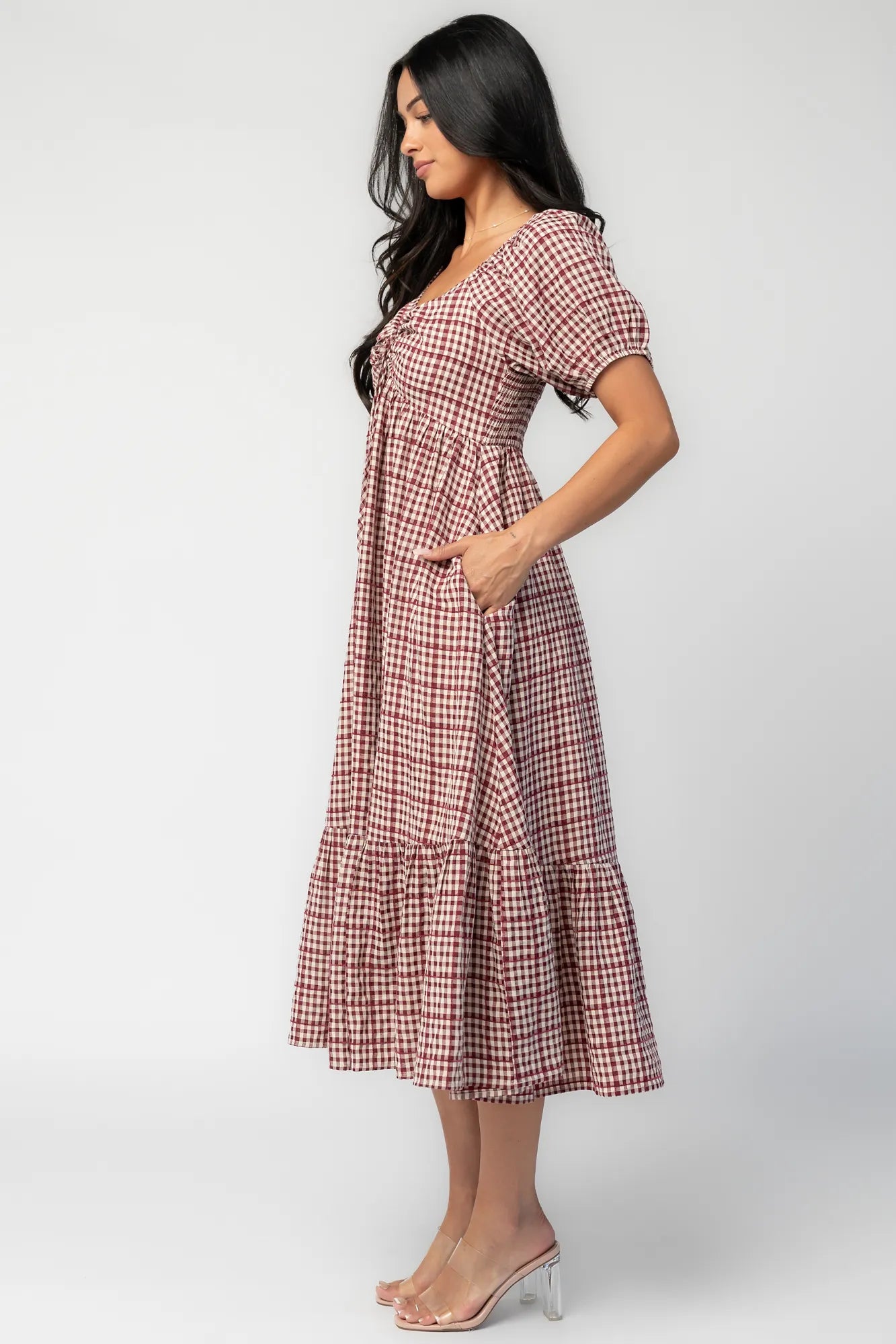 Emerey Sweetheart Midi Dress | Berry Plaid