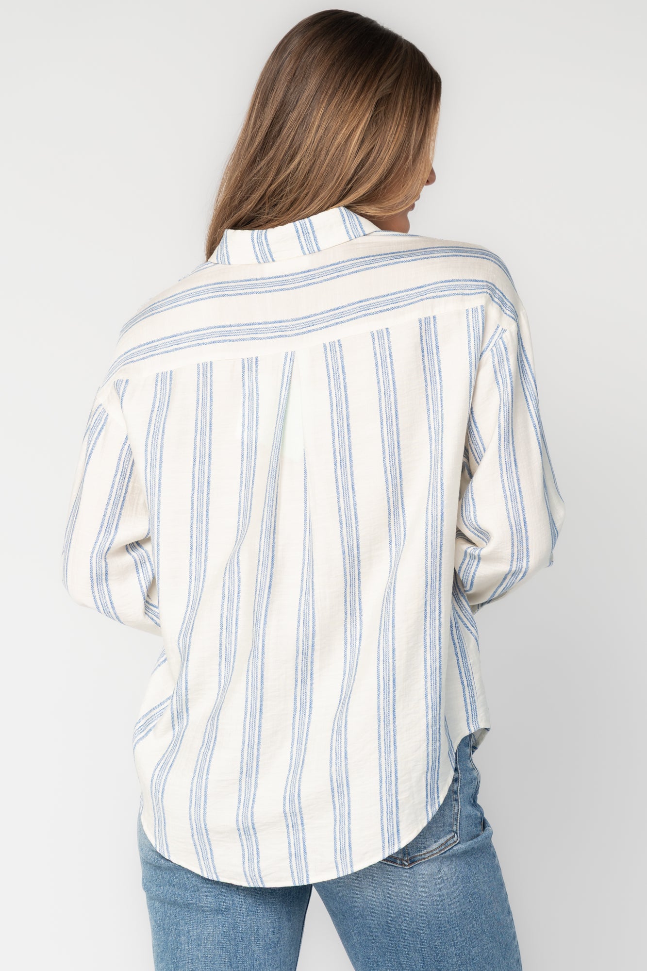 Kane Button Top | Off White + Blue