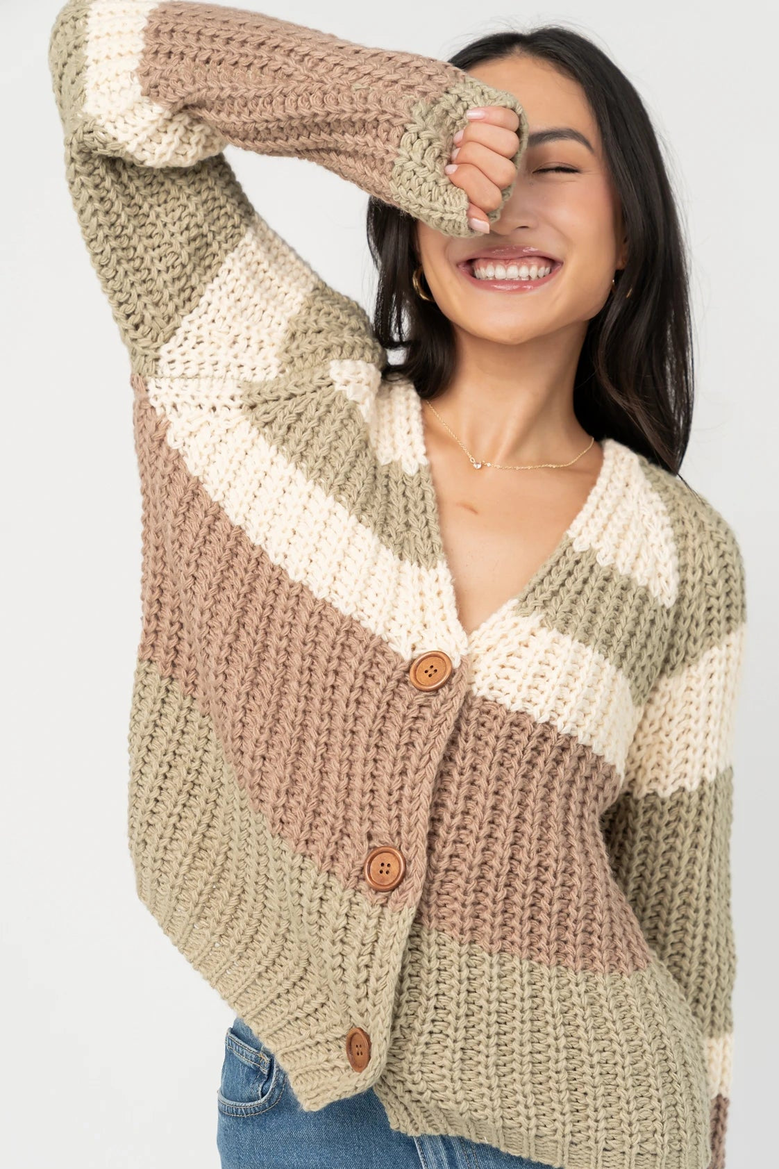 Ophelia Chunky Striped Cardigan | Sage Multi