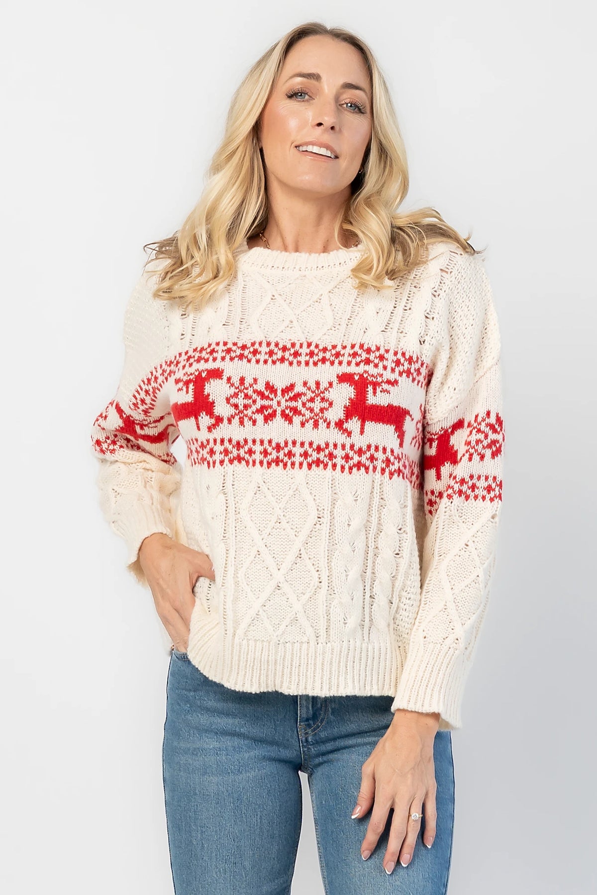 Elyse Sweater | Cream + Red