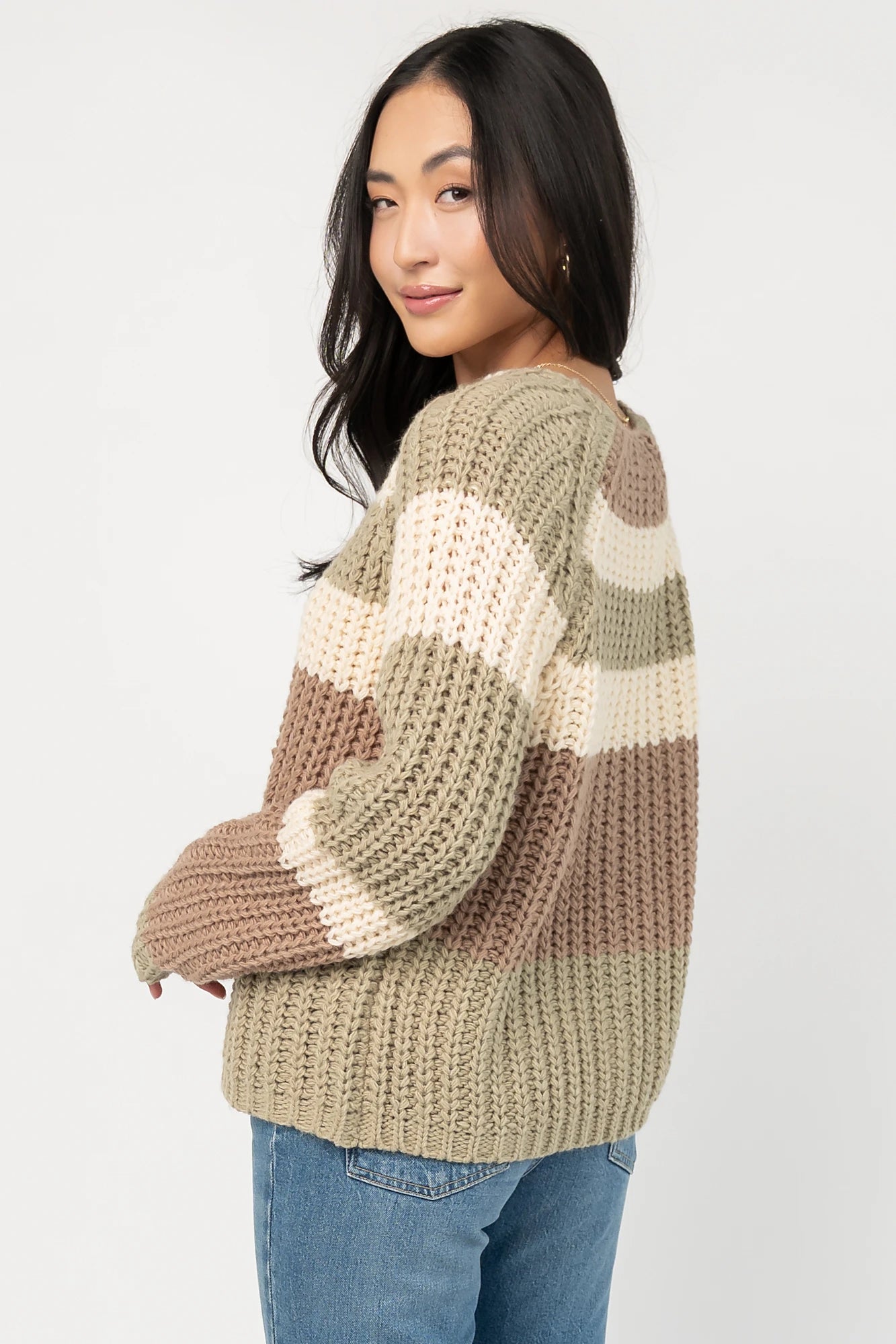 Ophelia Chunky Striped Cardigan | Sage Multi