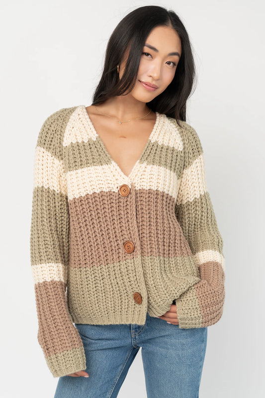 Ophelia Chunky Striped Cardigan | Sage Multi