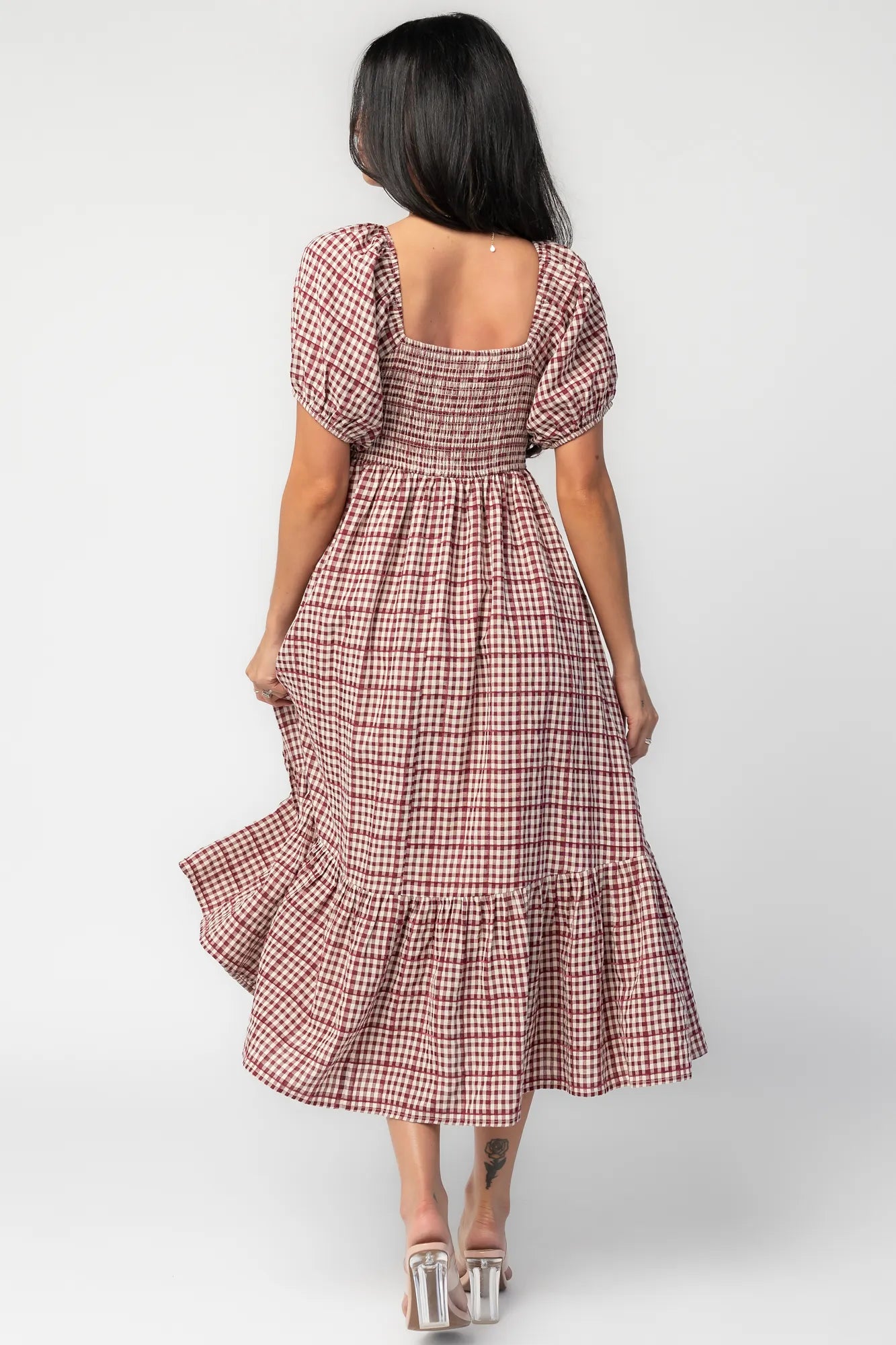 Emerey Sweetheart Midi Dress | Berry Plaid
