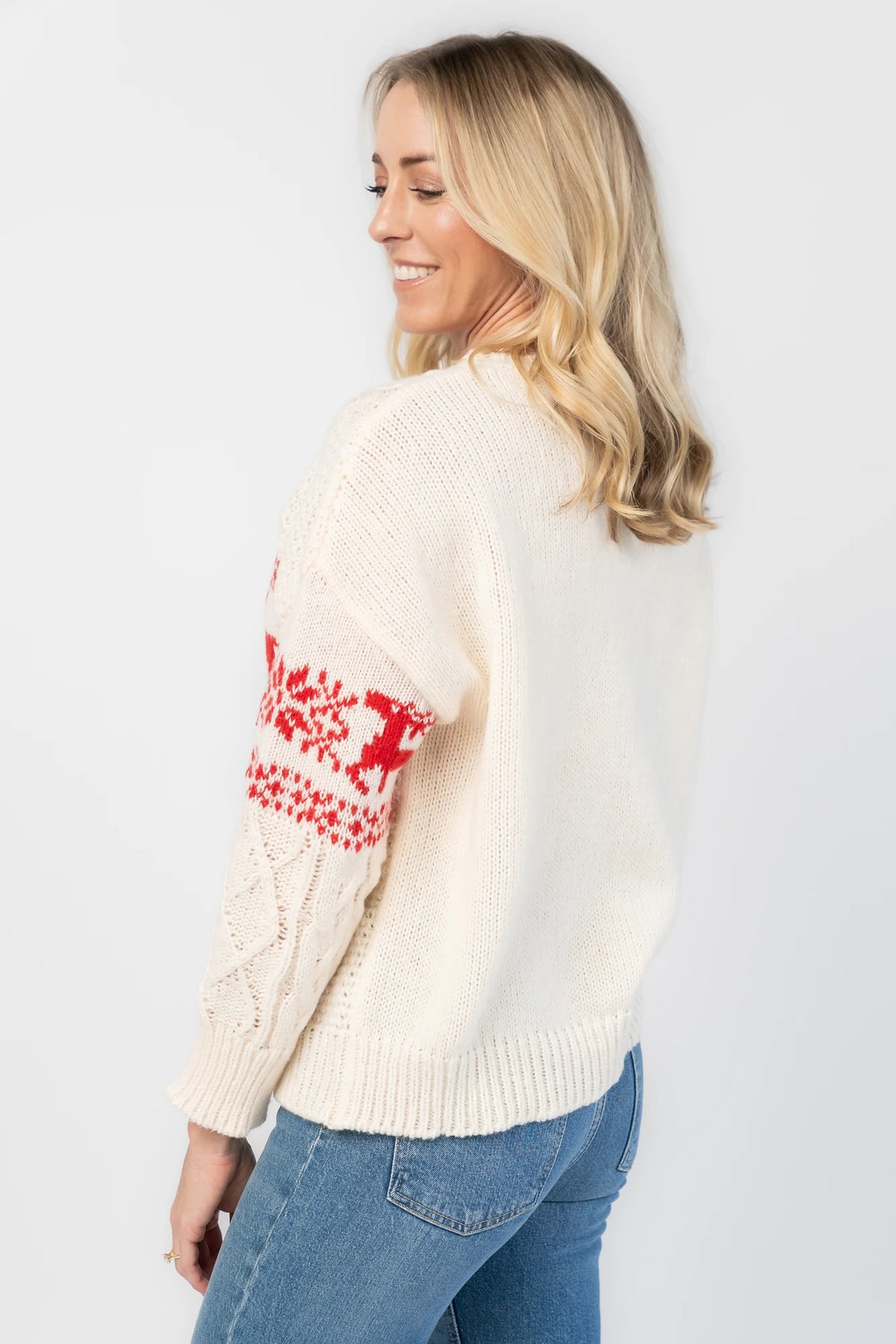 Elyse Sweater | Cream + Red