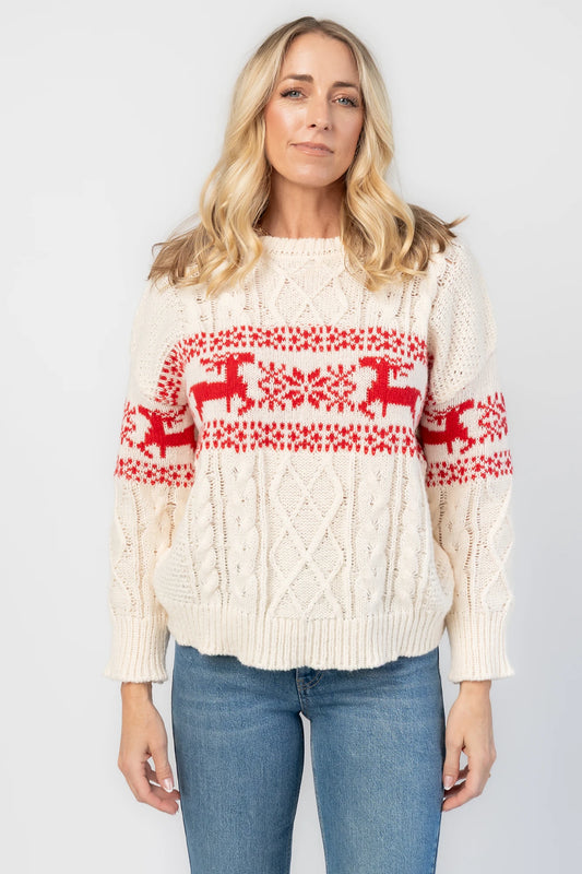 Elyse Sweater | Cream + Red