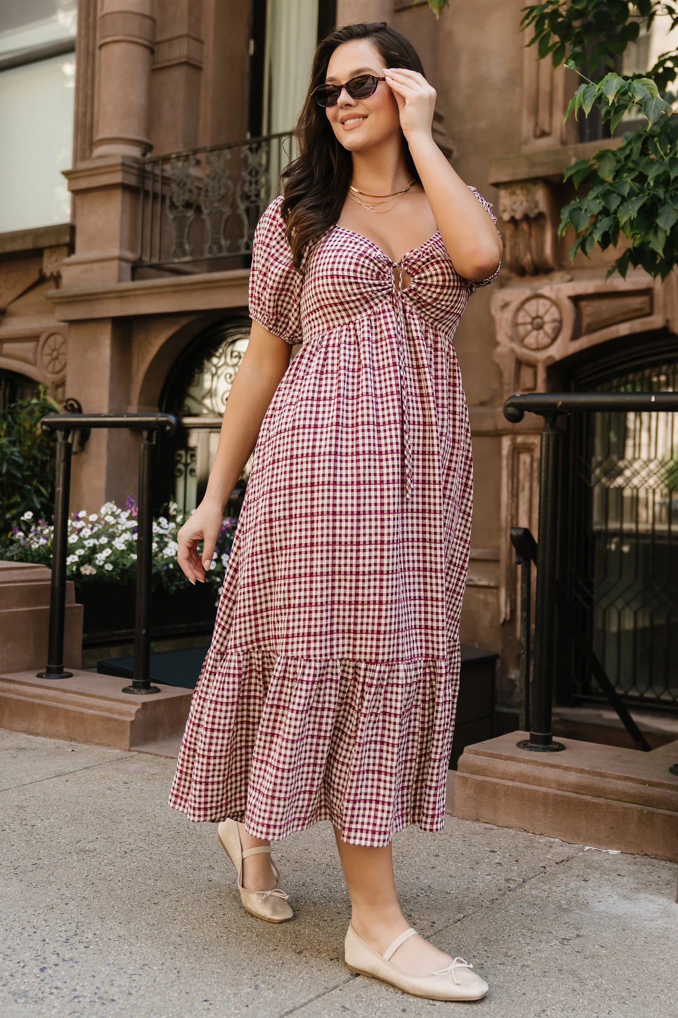 Emerey Sweetheart Midi Dress | Berry Plaid
