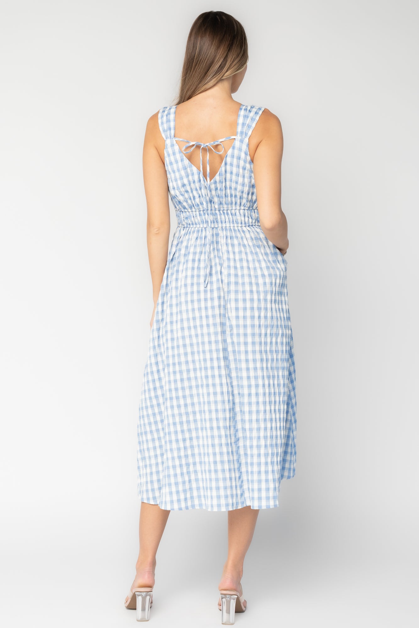 Arwen Gingham Midi Dress | Blue + White