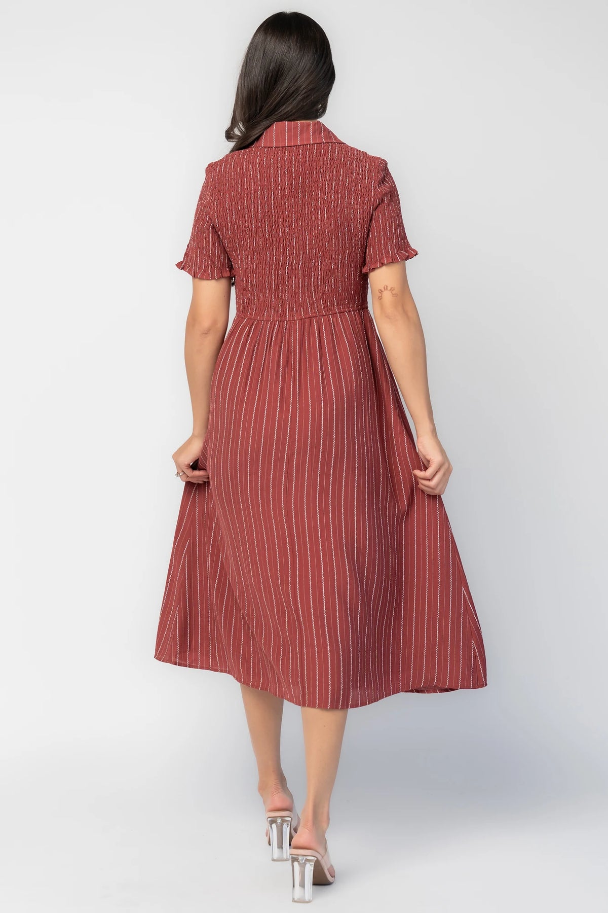Dottie Striped Midi Dress | Light Burgundy