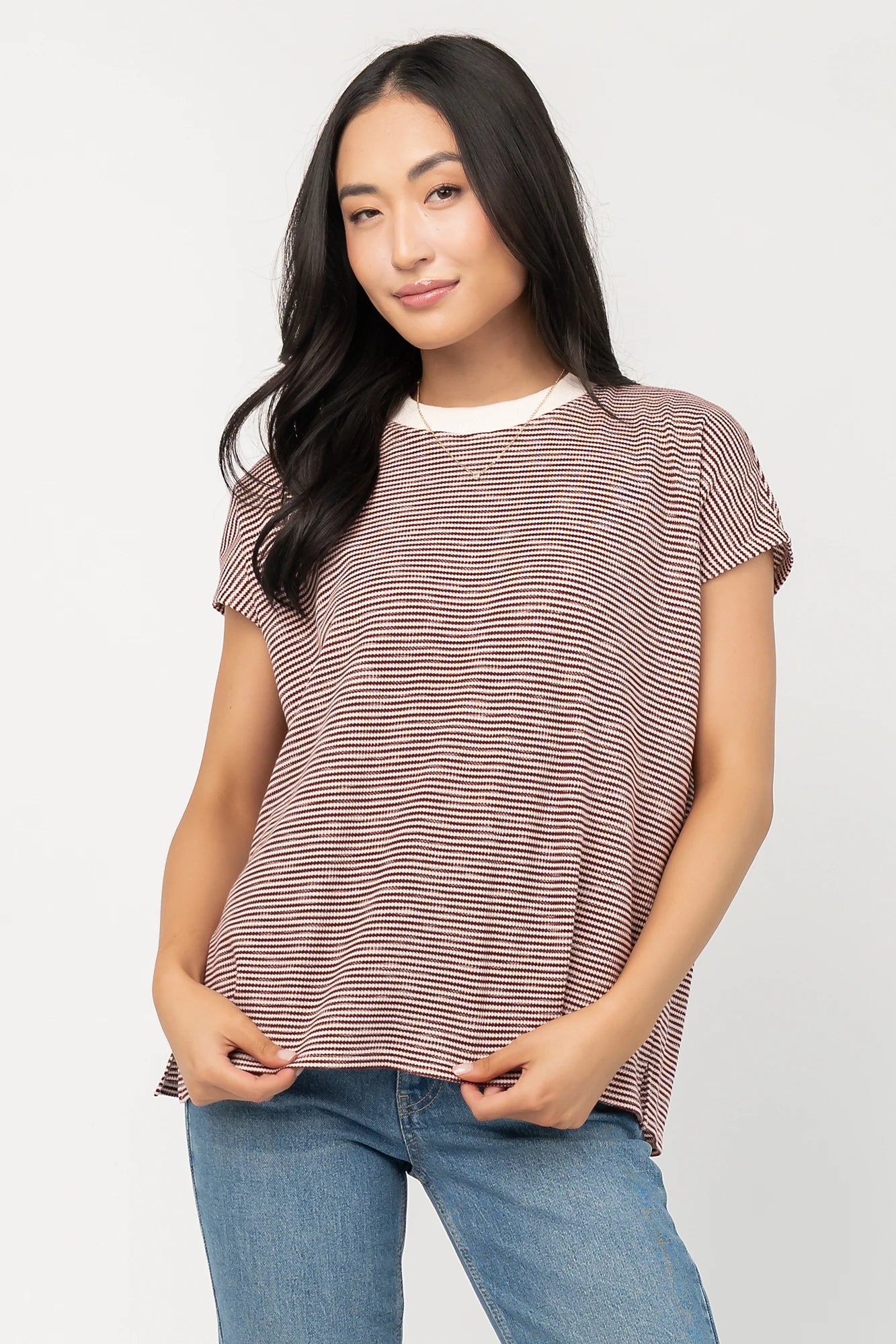 Millie Striped Top | Burgundy + Ivory