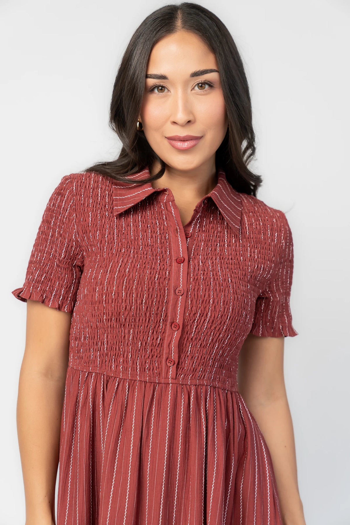 Dottie Striped Midi Dress | Light Burgundy