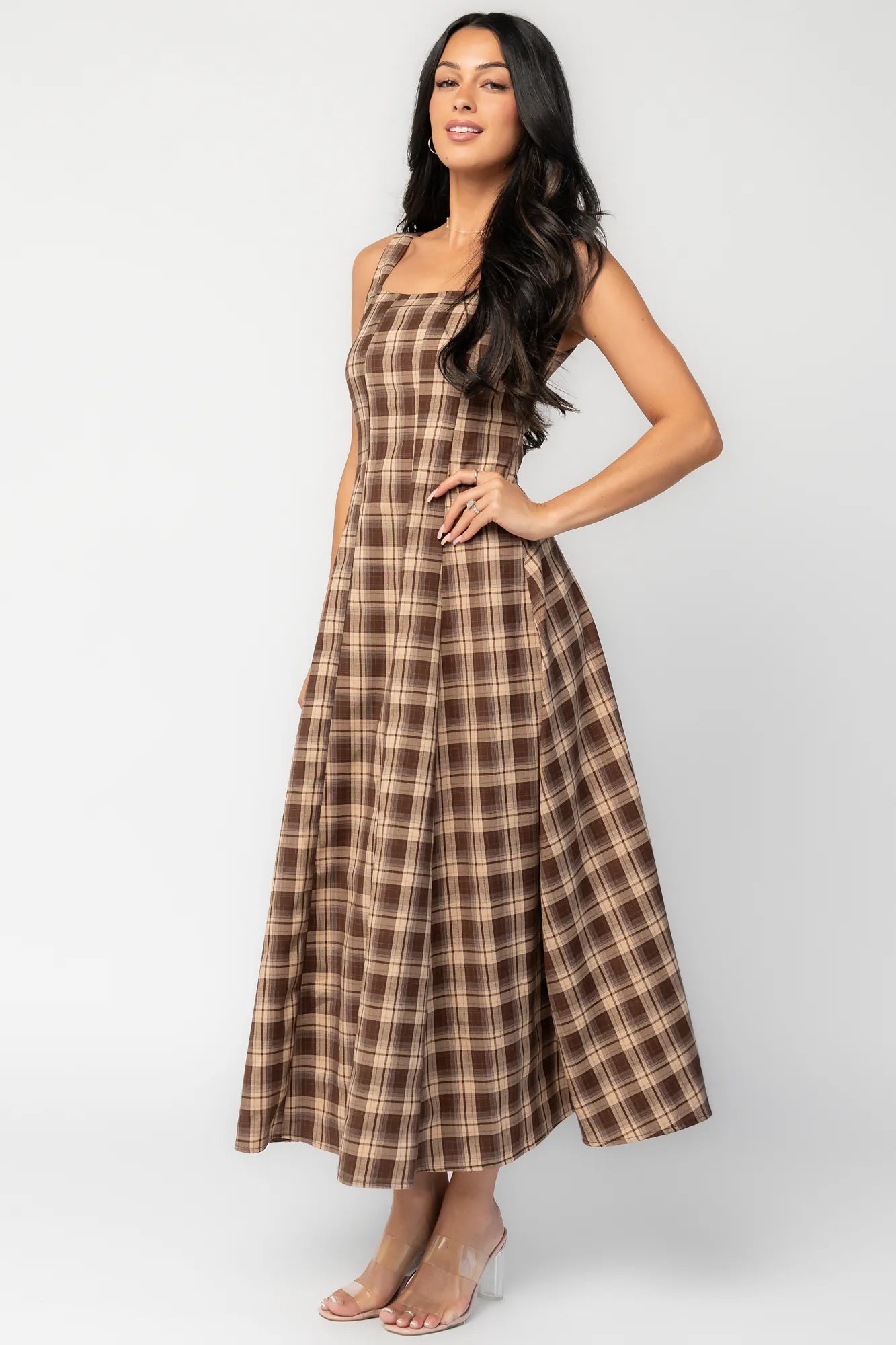 Belmont Maxi Dress | Brown Plaid Print