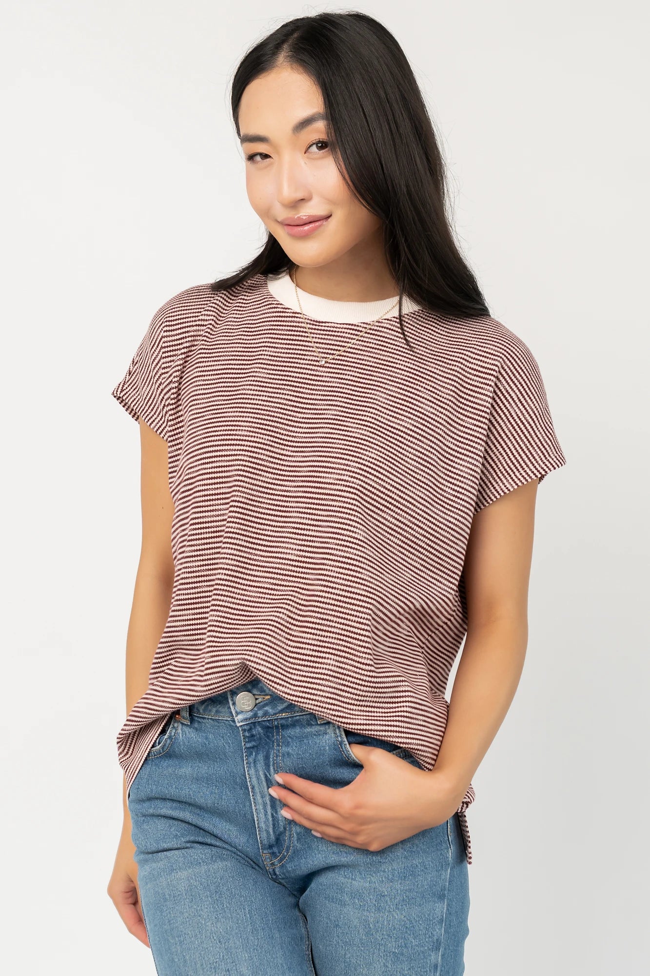 Millie Striped Top | Burgundy + Ivory