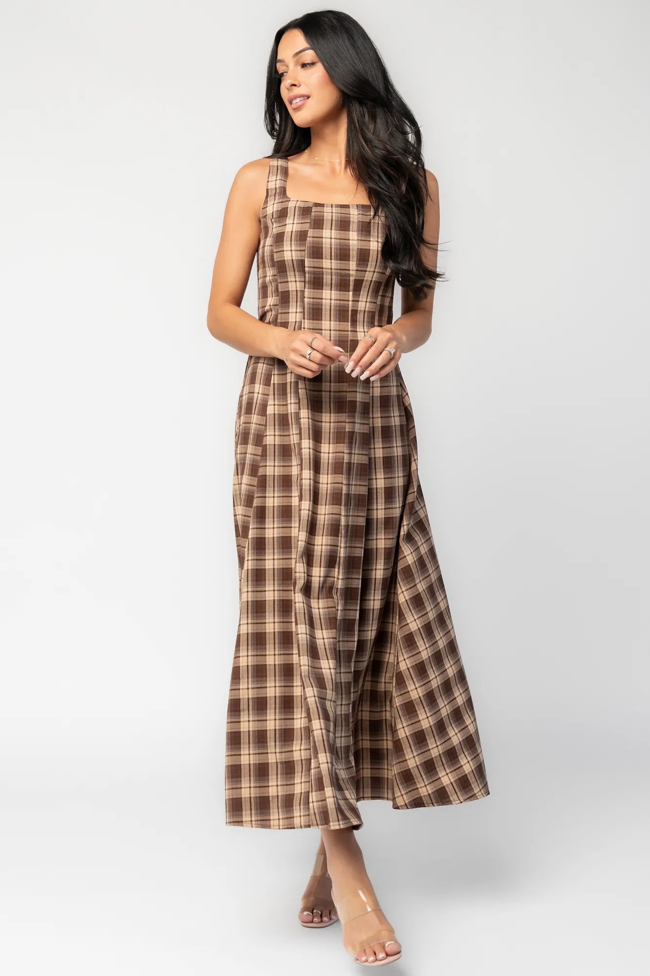 Belmont Maxi Dress | Brown Plaid Print