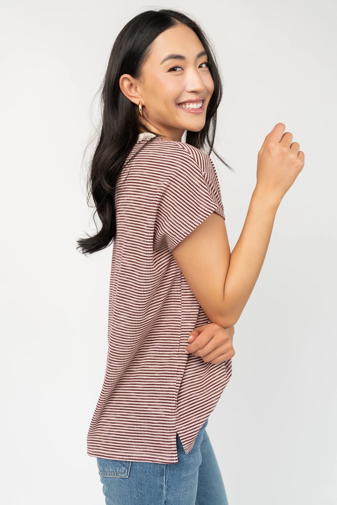Millie Striped Top | Burgundy + Ivory
