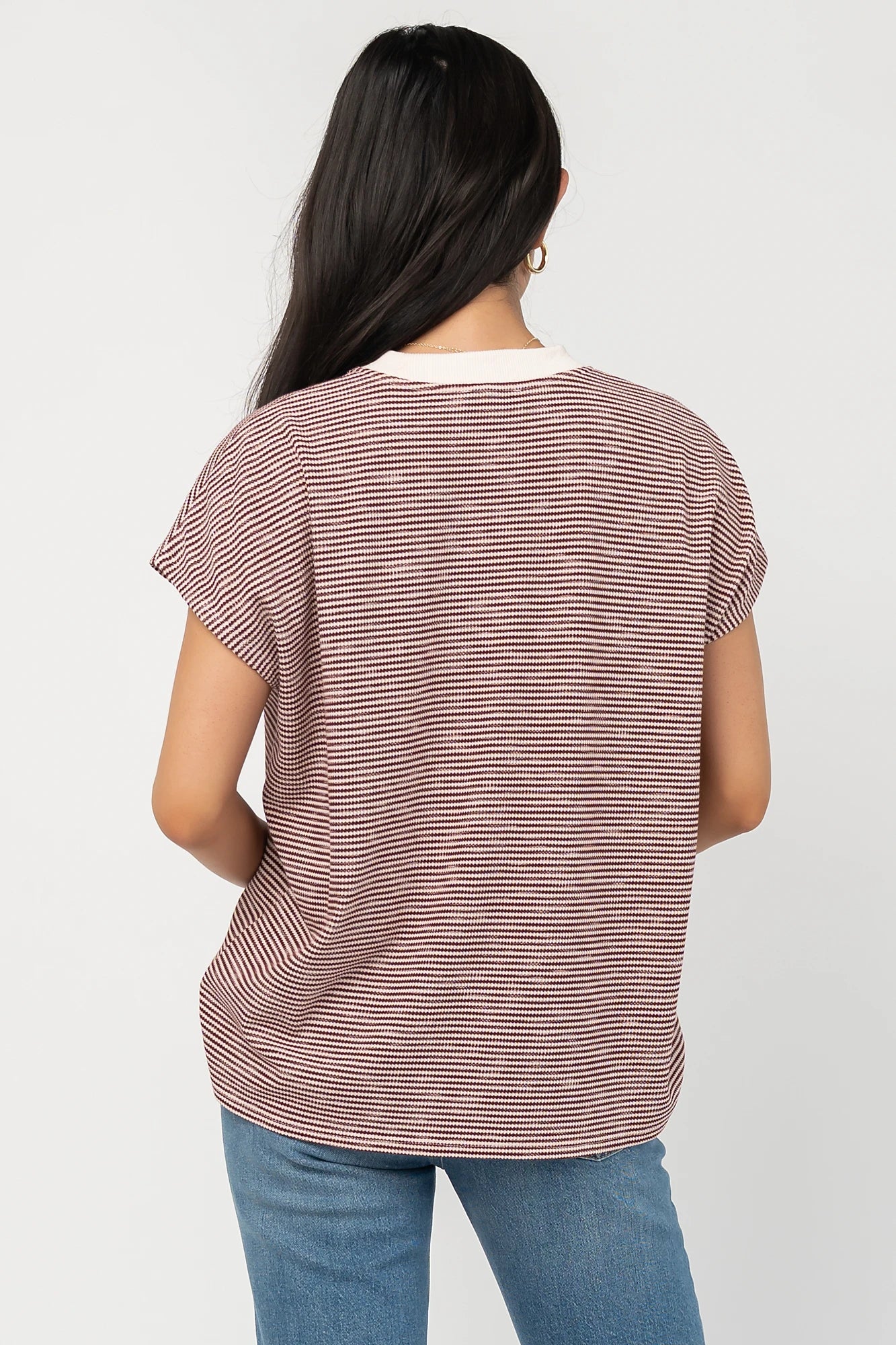 Millie Striped Top | Burgundy + Ivory