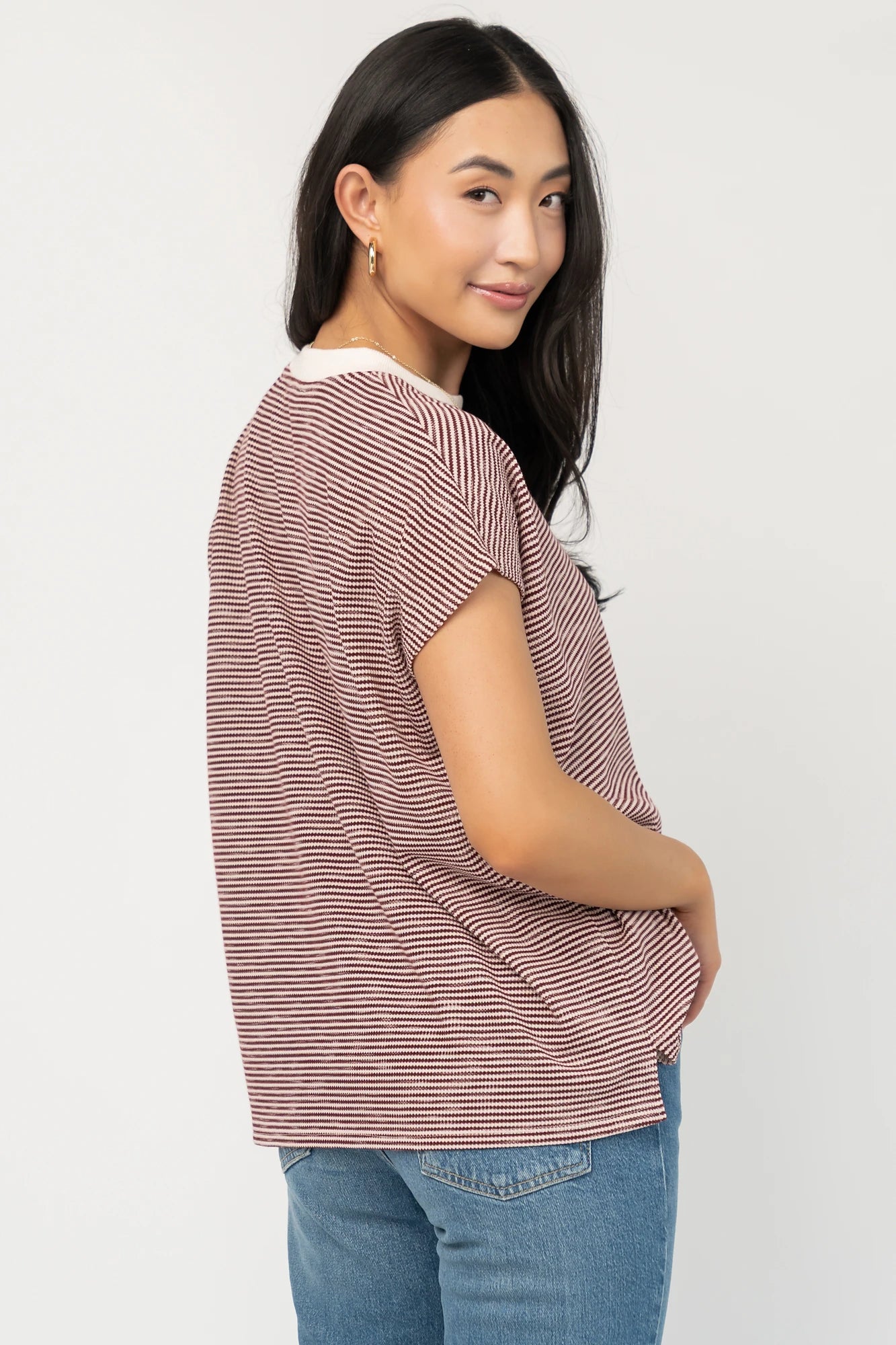 Millie Striped Top | Burgundy + Ivory