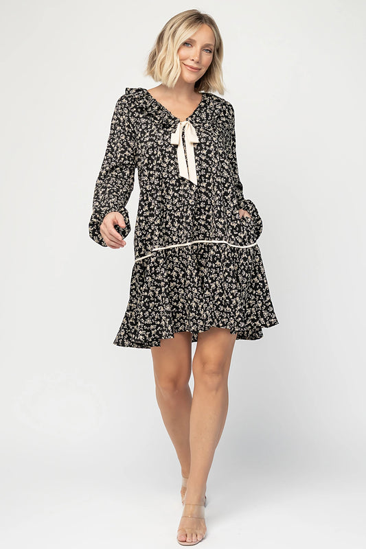 Shantel Bow Front Short Dress | Black Floral