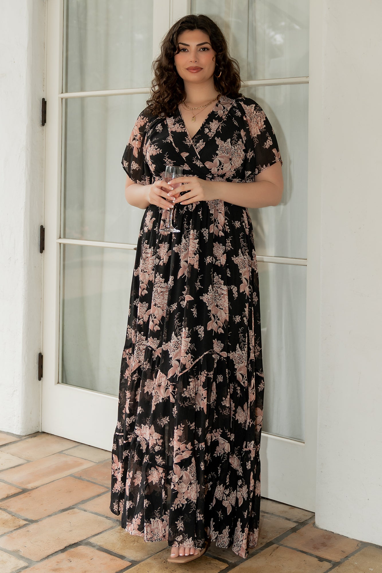 Katherine Maxi Dress — Black & Blush Floral