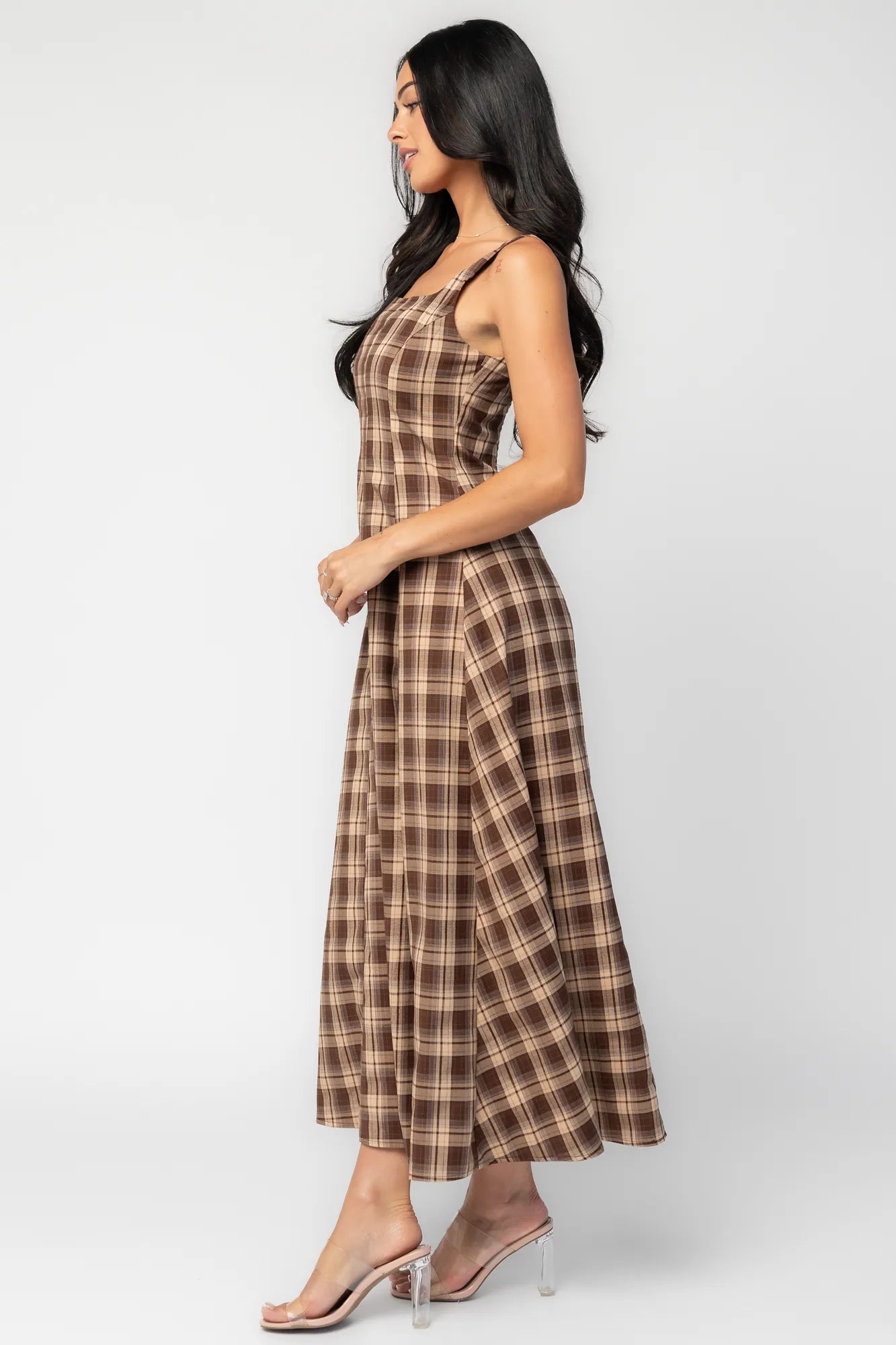 Belmont Maxi Dress | Brown Plaid Print