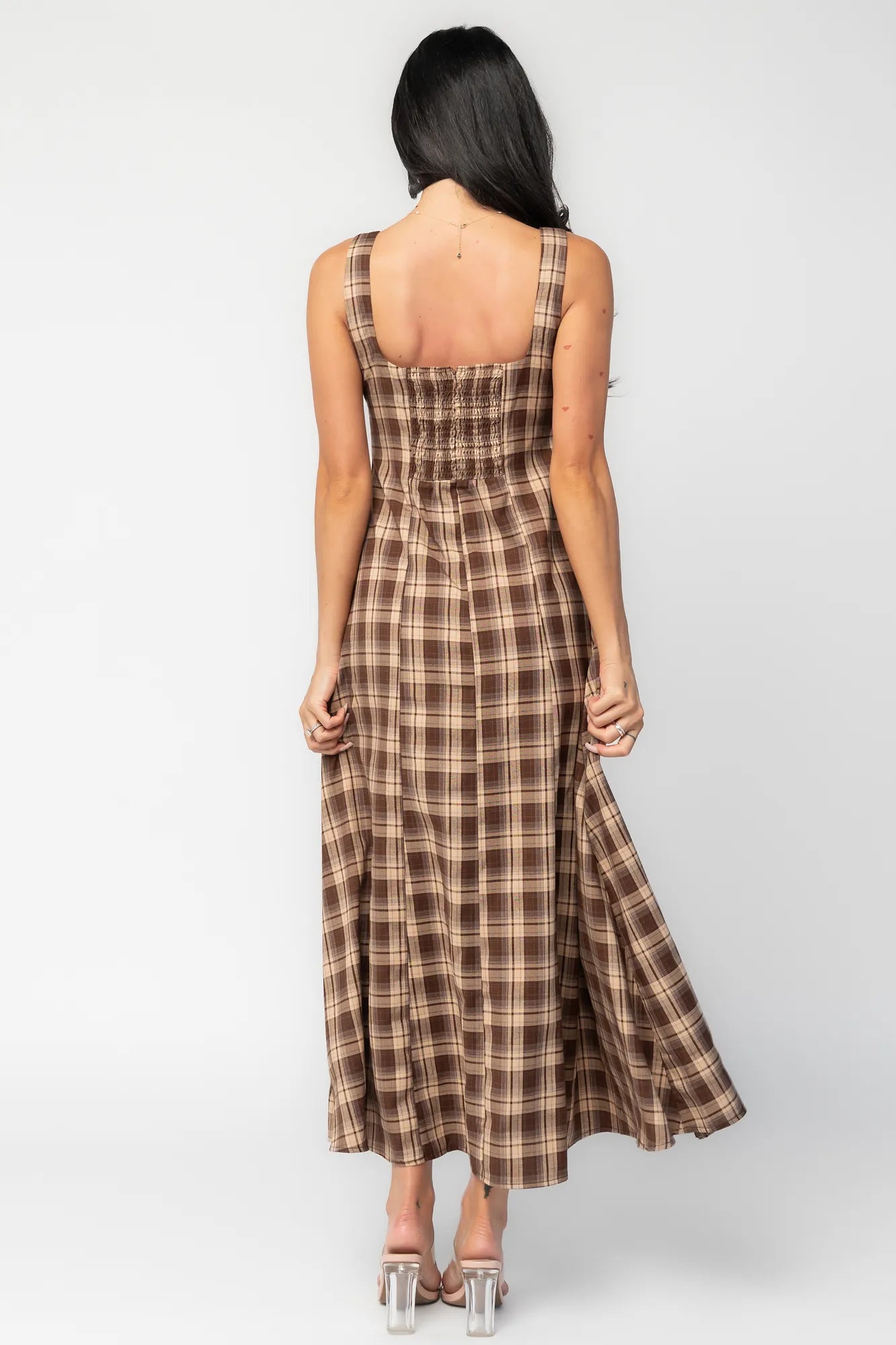 Belmont Maxi Dress | Brown Plaid Print