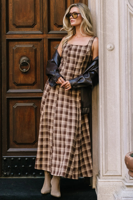 Baltic Born Womens Belmont Maxi Dress | Brown Plaid Print