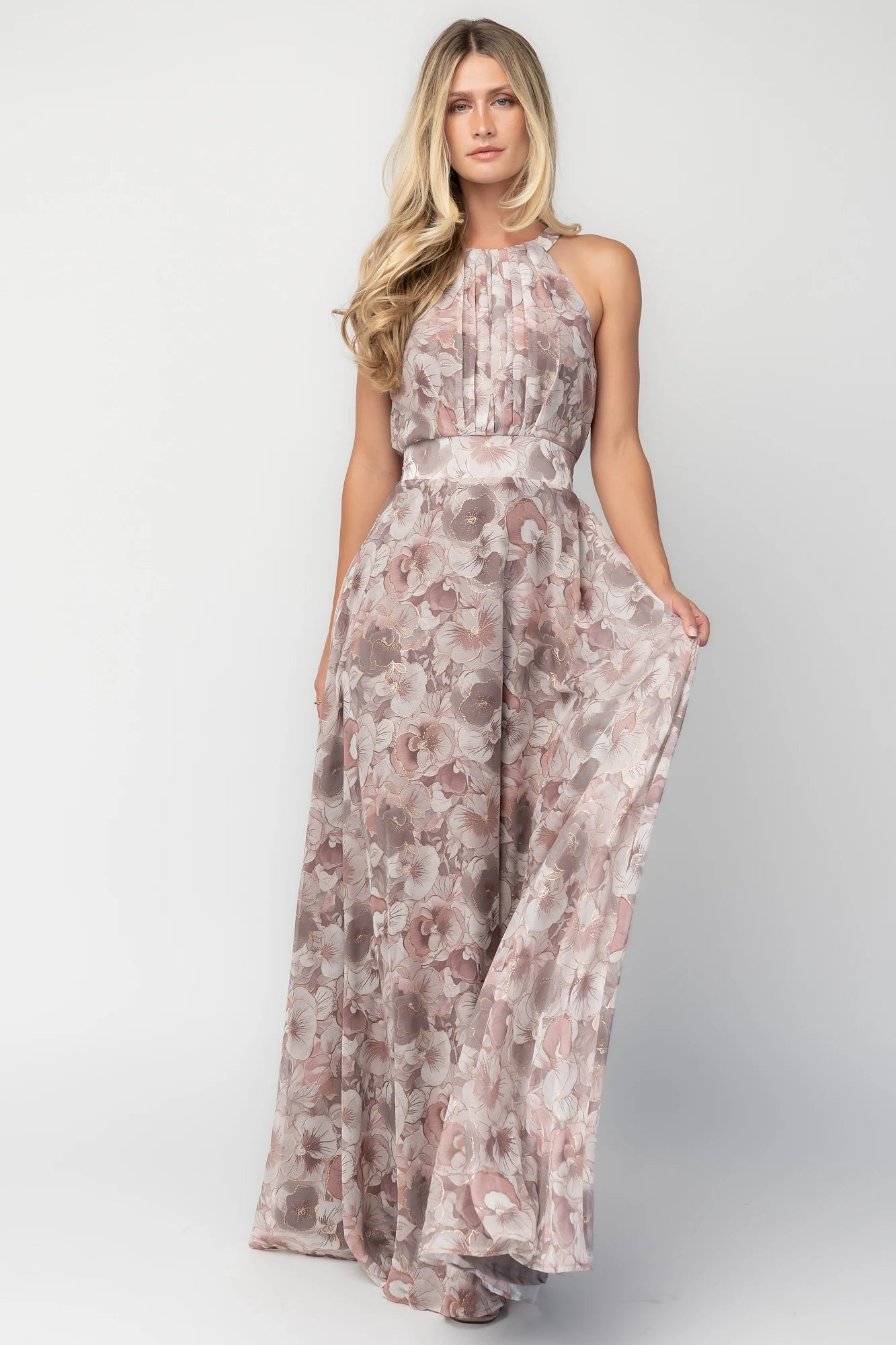 metallic maxi dress Valeria Midi — Black & Gold Floral 95% Polyester 5% SpandexStretchImported Color:Nightshade model: Pia Few Moda | Rosalie