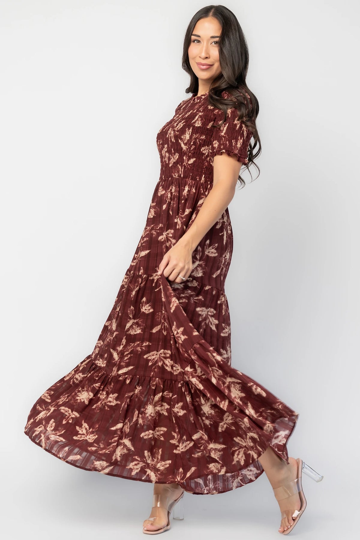 Samantha Smocked Maxi Dress | Dark Berry Print