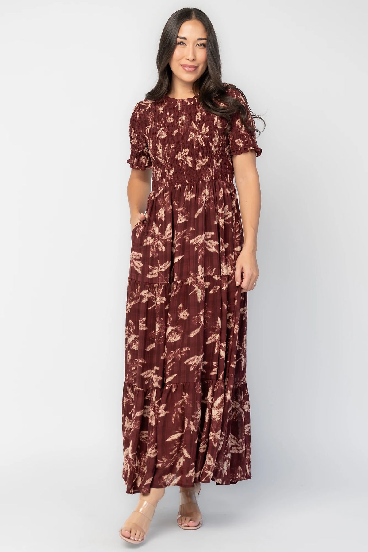 Samantha Smocked Maxi Dress | Dark Berry Print
