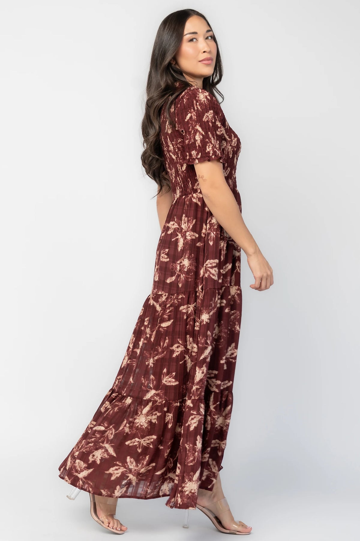 Samantha Smocked Maxi Dress | Dark Berry Print