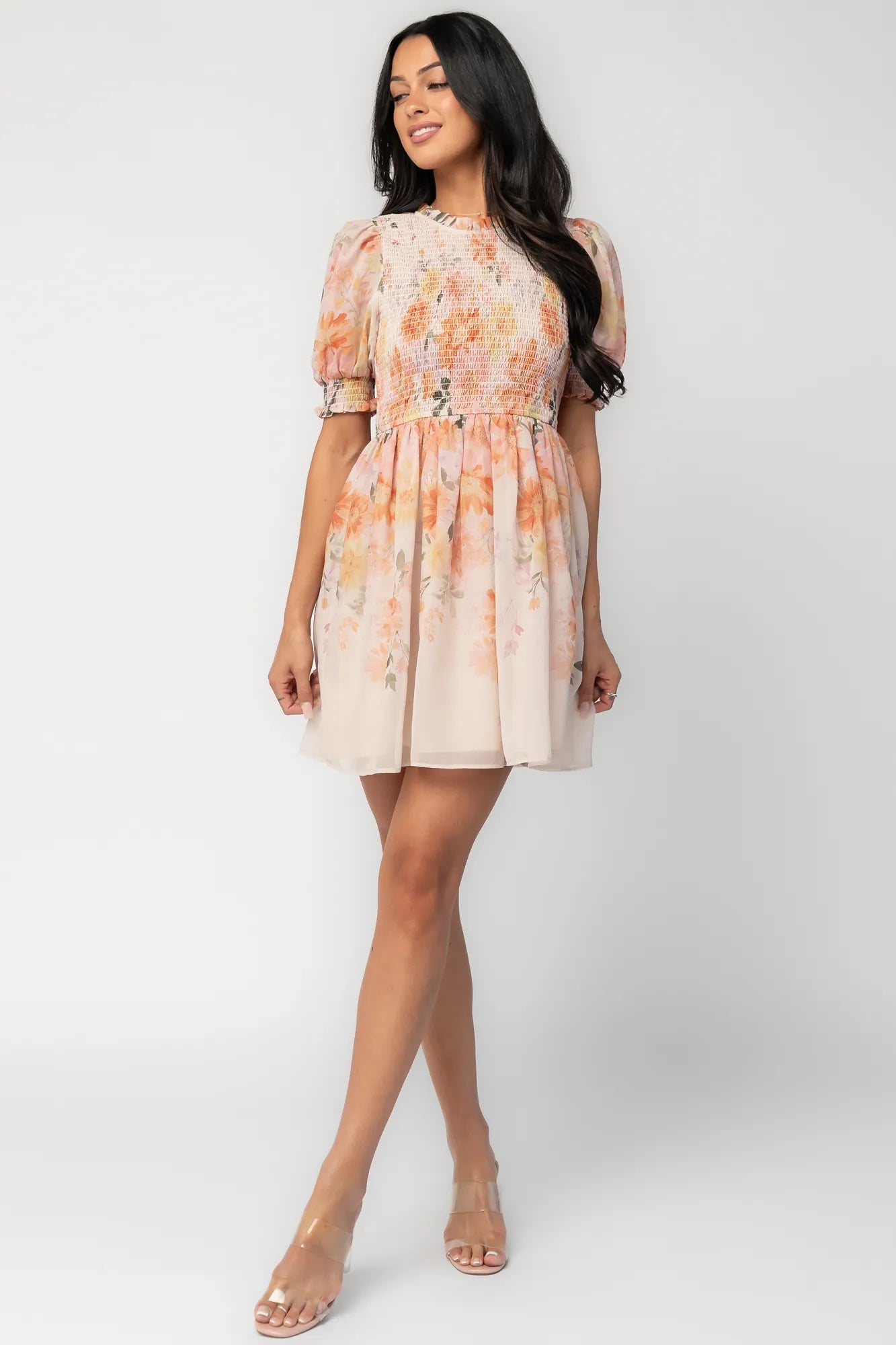 Darling Smocked Short Dress | Ivory Multi Floral